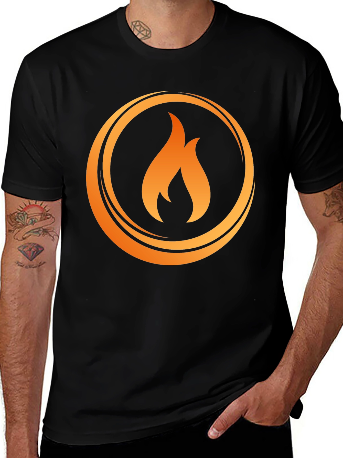 Variant 26 of Fiery Circle Graphic Black Tee