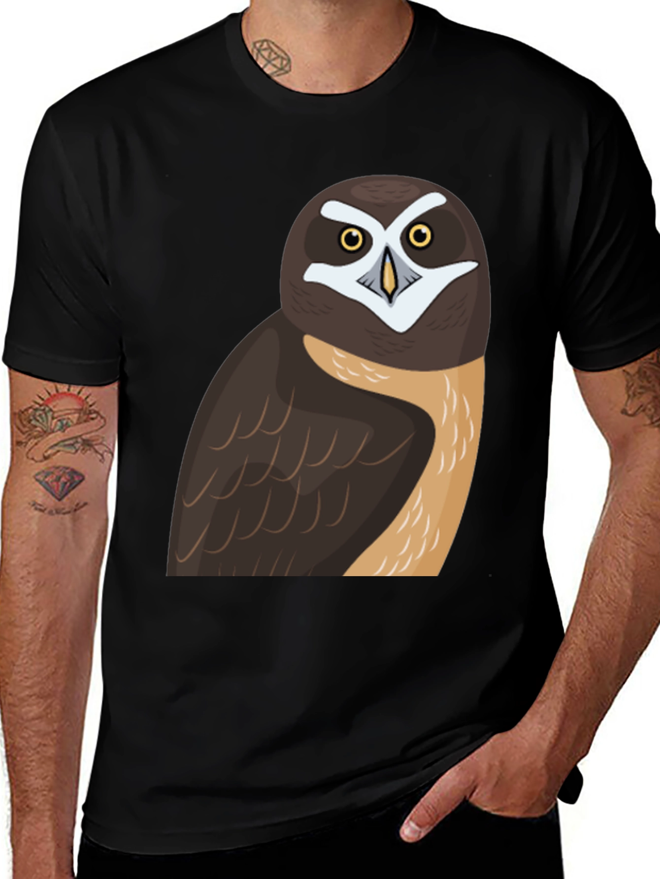 Variant 12 of Owl Graphic Print T-Shirt, Black Cotton Tee