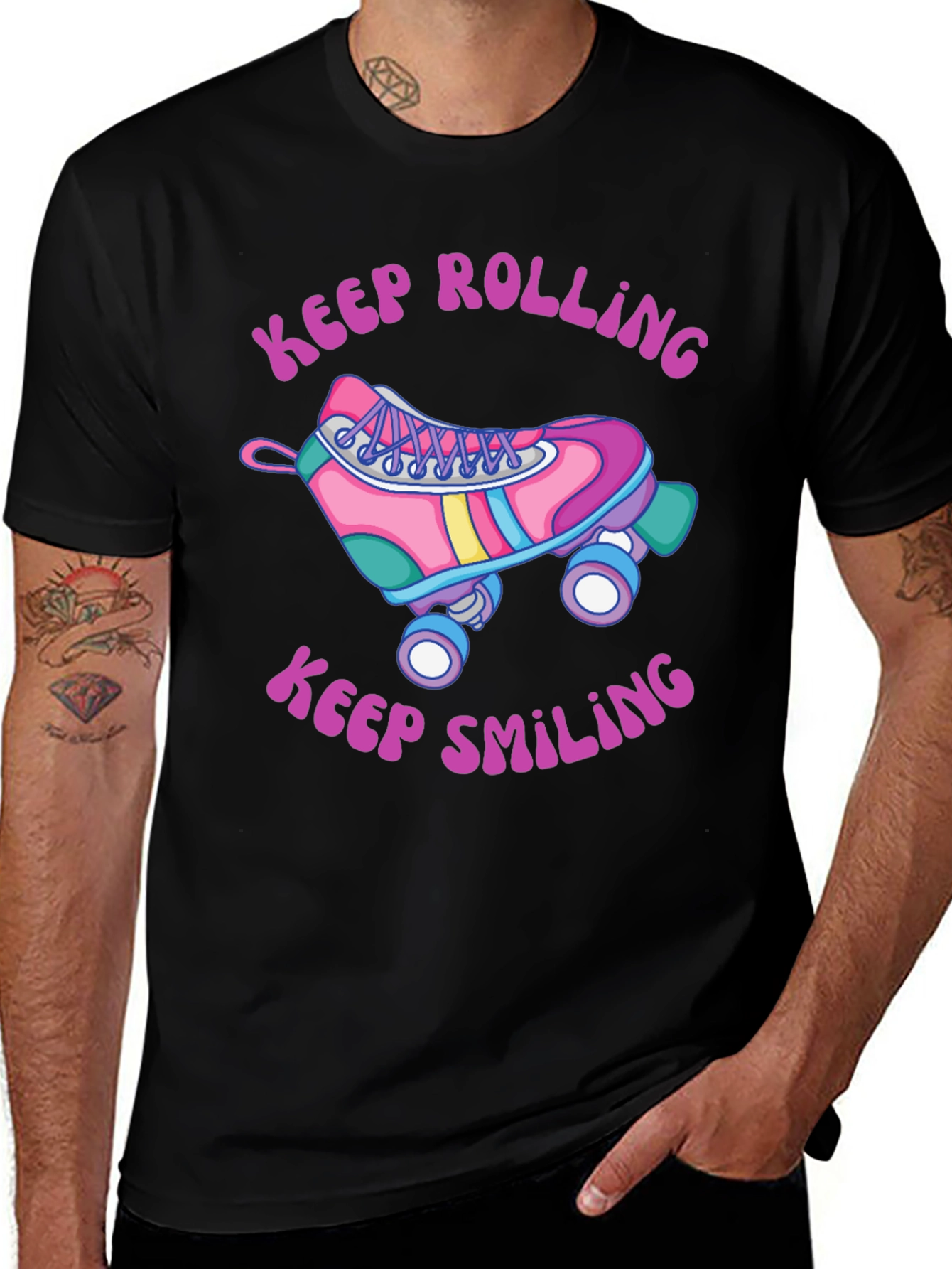 Variant 17 of Retro Roller Skate Graphic Tee - Keep Rolling Keep Smiling