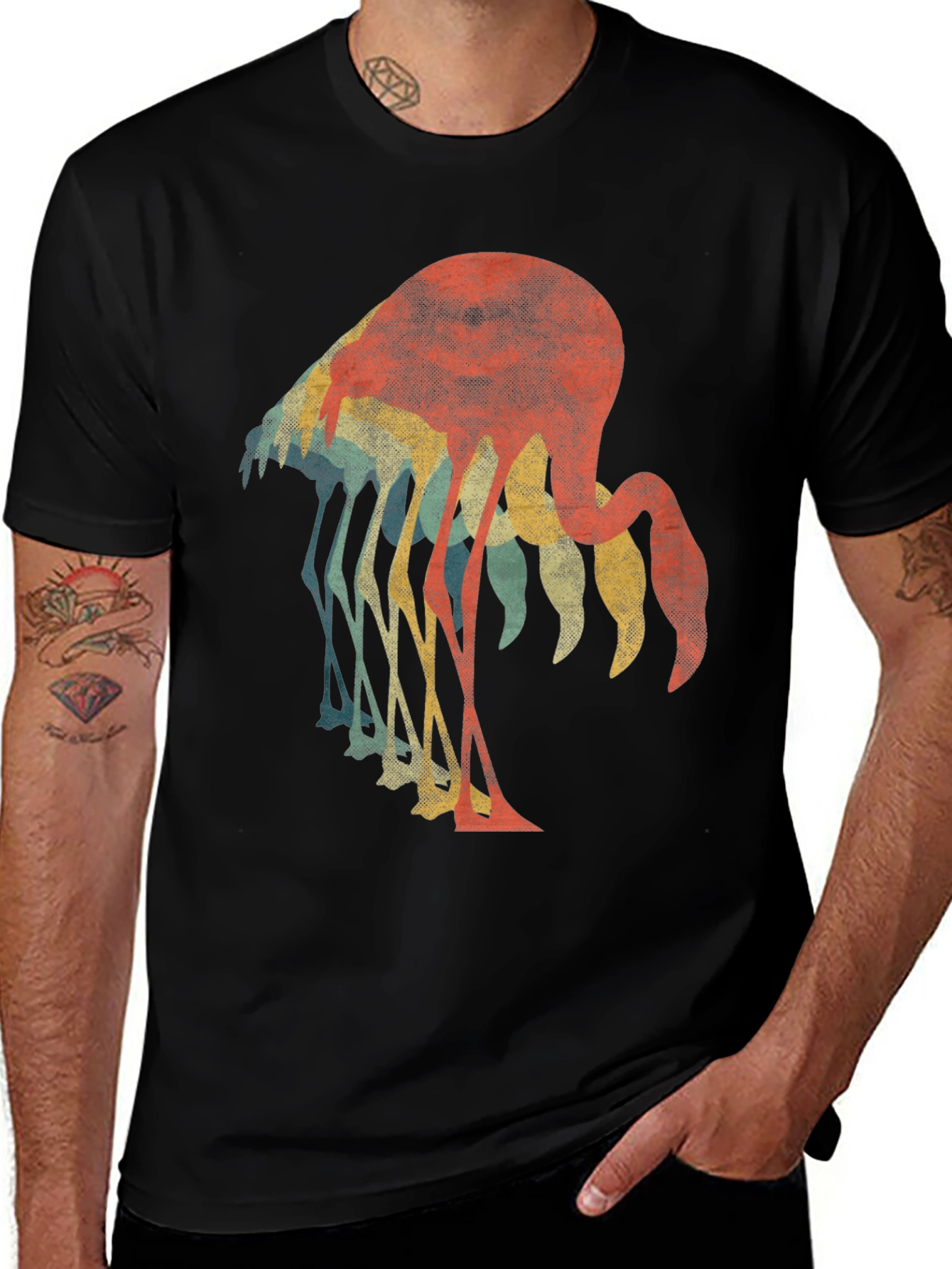 Variant 10 of Retro Flamingo Graphic Tee - Men's Black T-Shirt