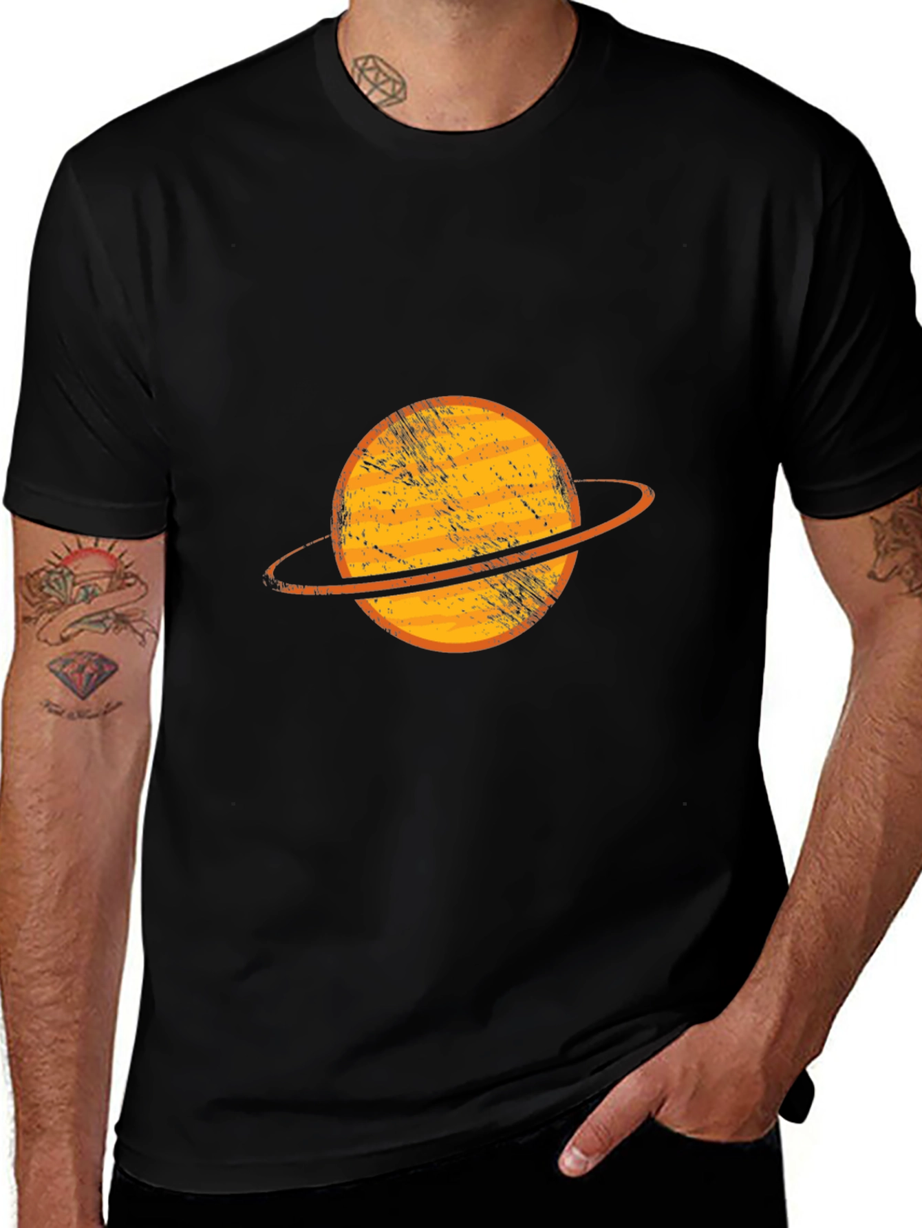 Variant 23 of Retro Planet Graphic Tee - Black Cotton Casual T-Shirt