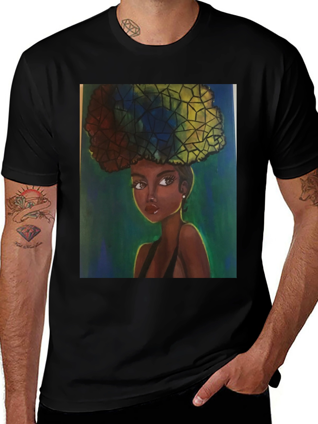 Variant 4 of Afro Art T-Shirt - Stylish Black Tee