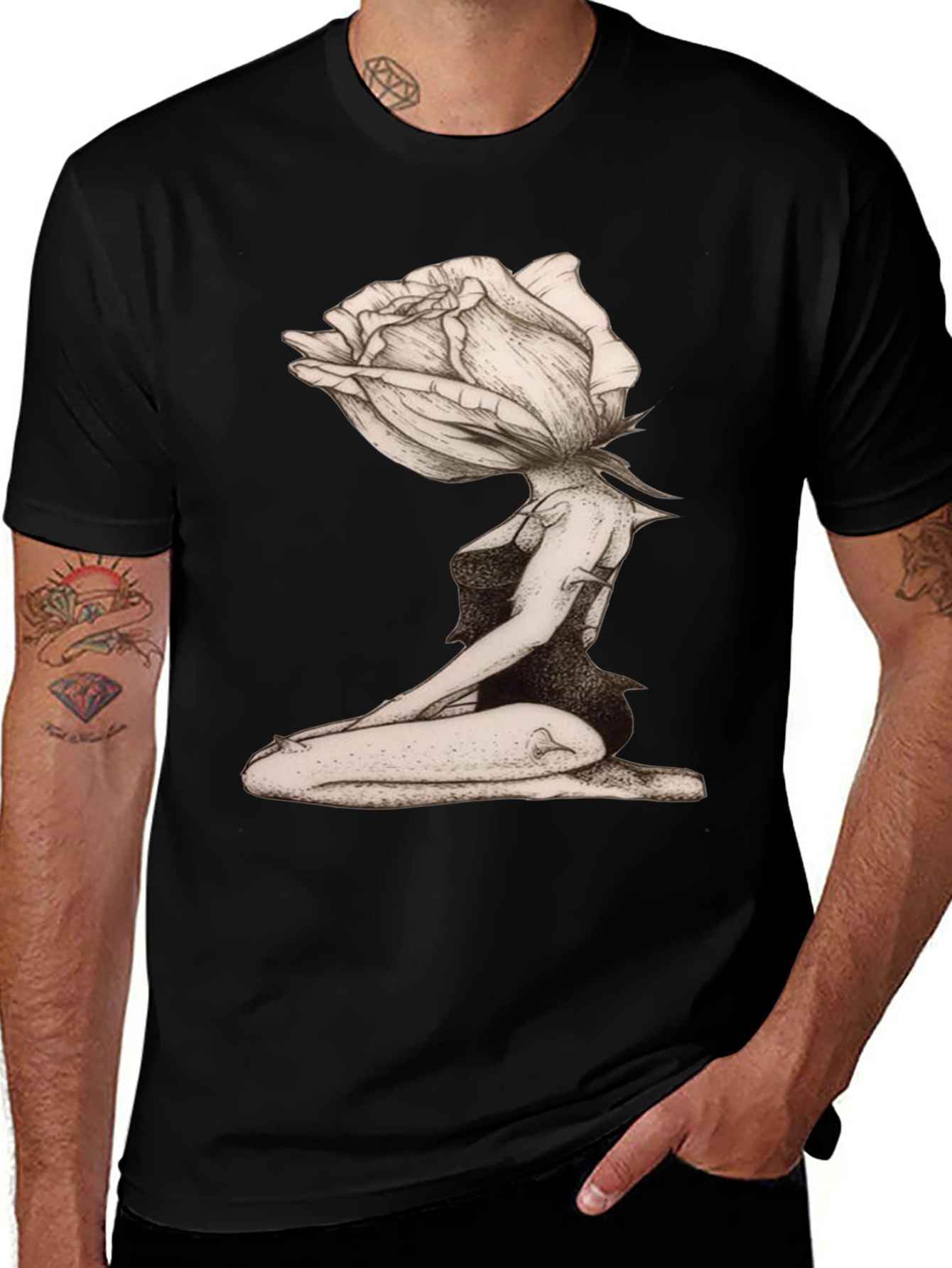 Variant 29 of Rose Woman Graphic Tee - Unique Artistic Design