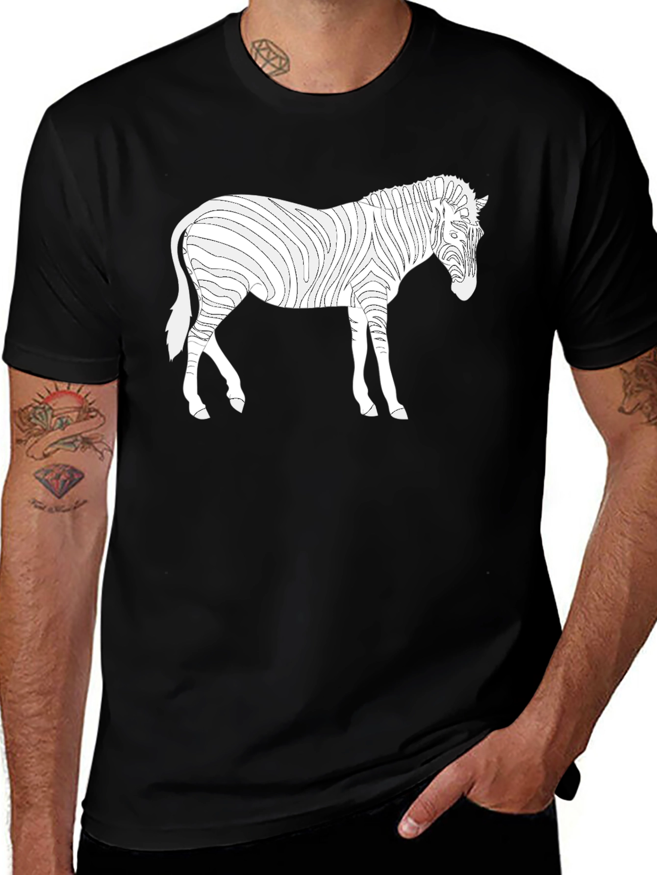 Variant 22 of Zebra Line Art Tee - Black Cotton Casual T-Shirt