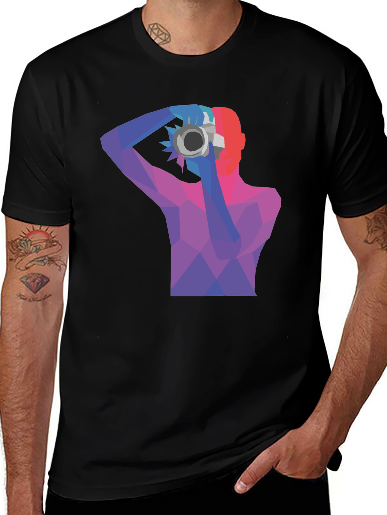 Variant 23 of Abstract Photographer Graphic Tee - Black Cotton Shirt