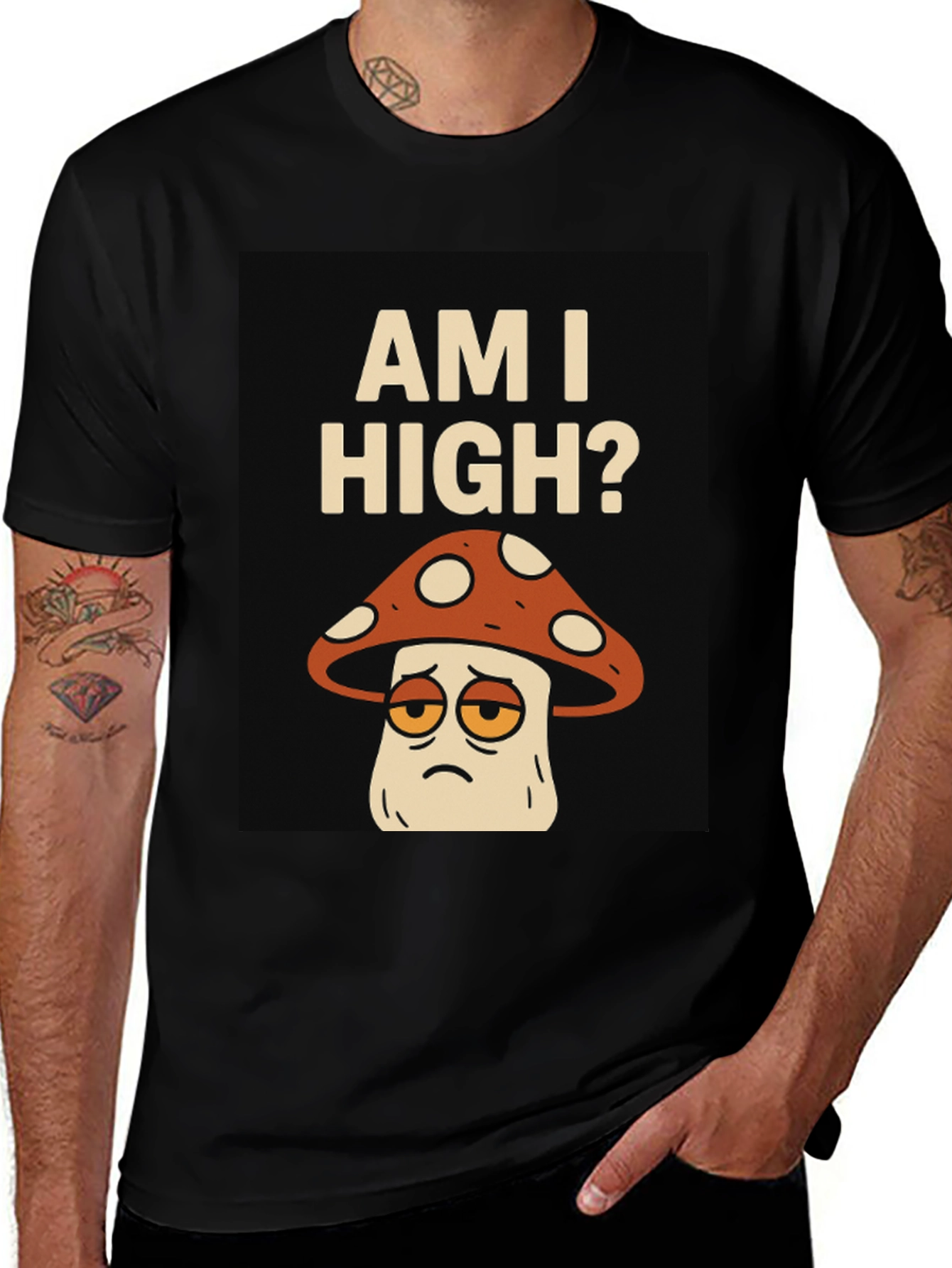 Variant 19 of Am I High? Funny Mushroom Graphic Tee - Black