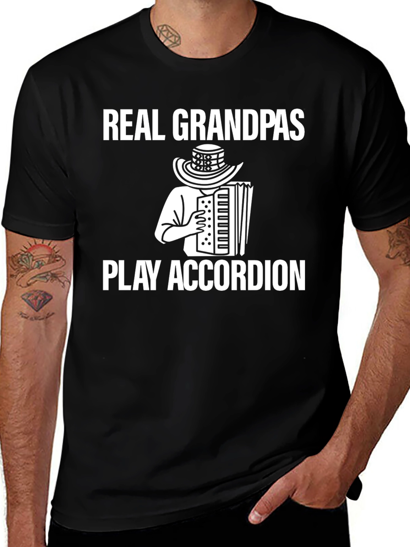Variant 17 of Real Grandpas Play Accordion Black T-Shirt