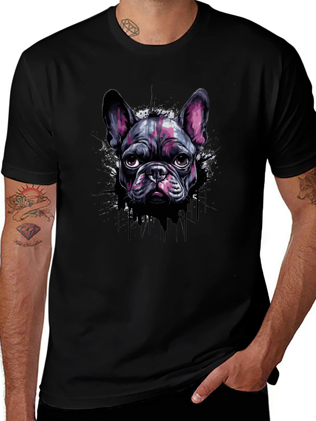 Black Cool French Bulldog Graphic Print Black T-Shirt main image