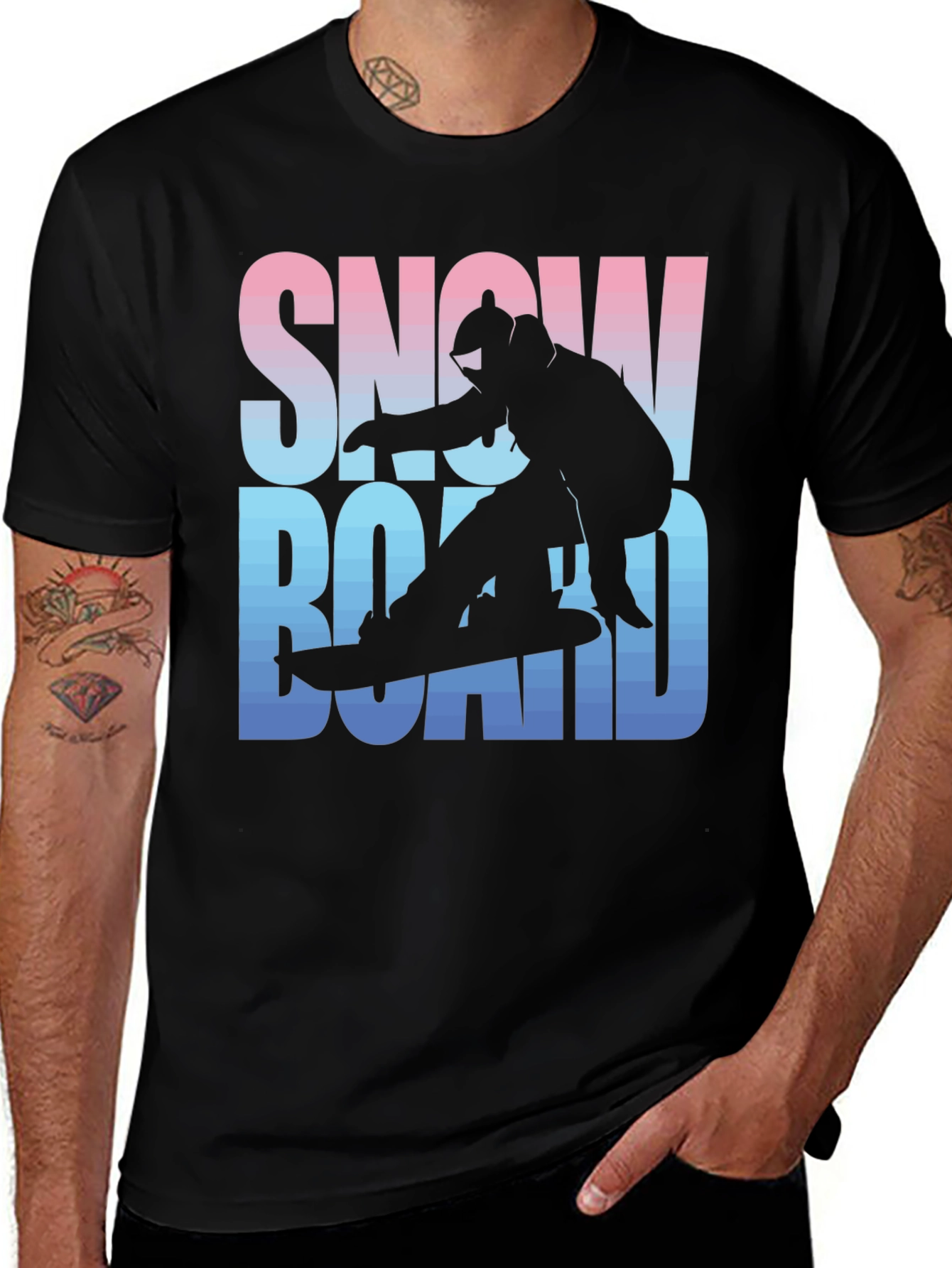 Variant 19 of Snowboard Silhouette Graphic Tee - Black Cotton Blend