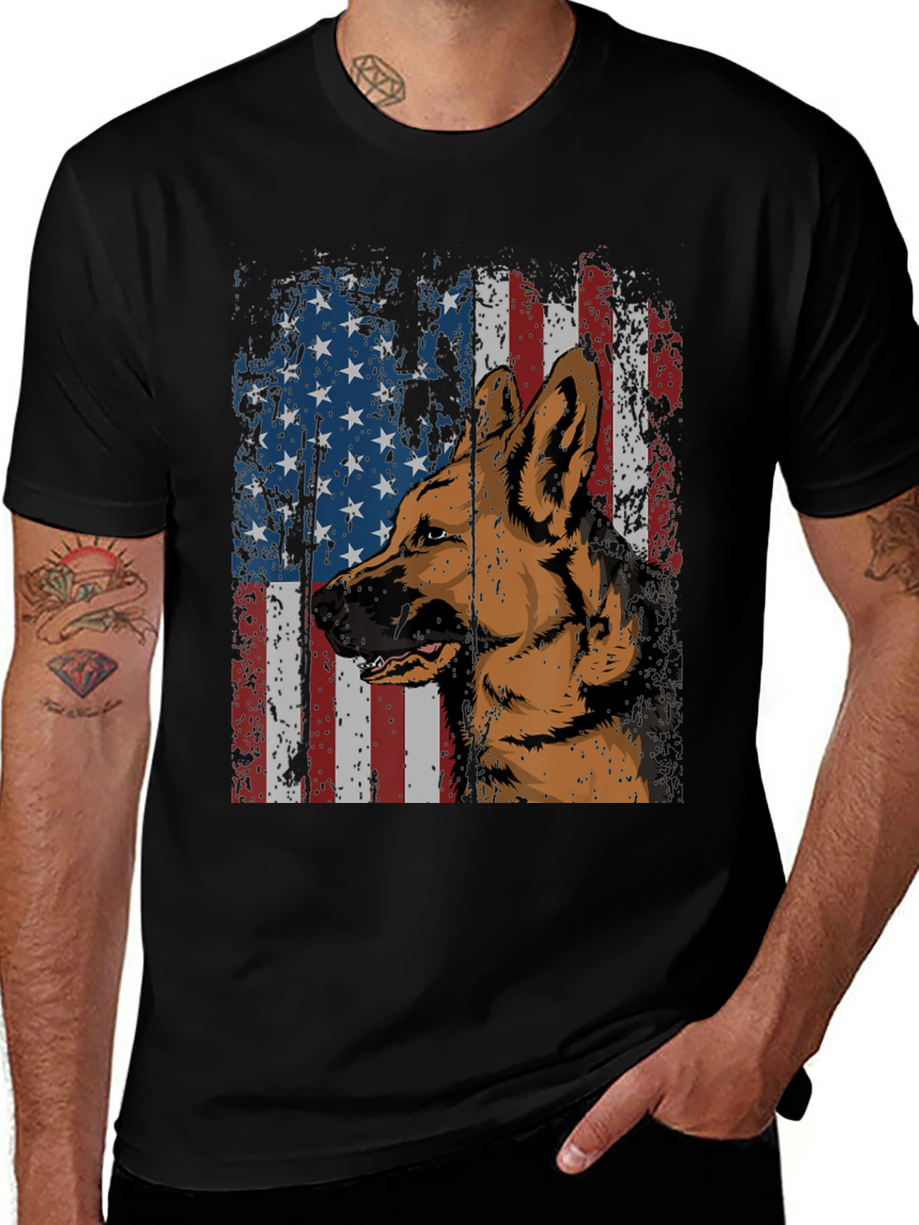Variant 14 of German Shepherd American Flag Graphic Tee