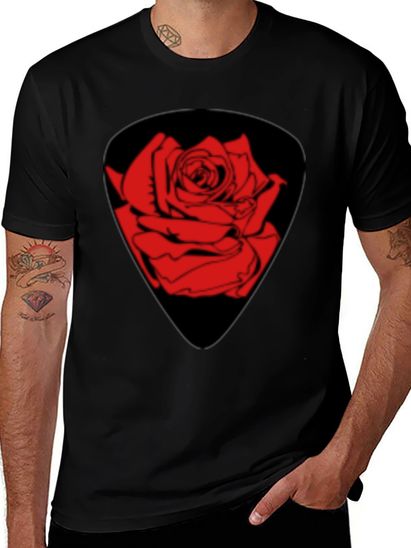 Variant 24 of Rose Graphic Tee - Guitar Pick Inspired Design