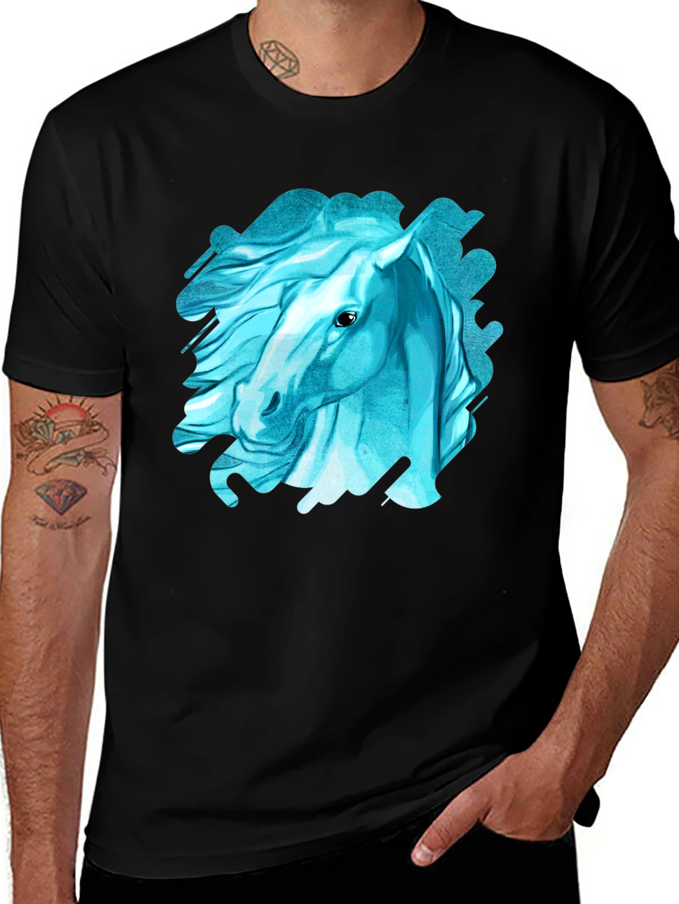 Variant 12 of Horse Head Graphic Print Black T-Shirt