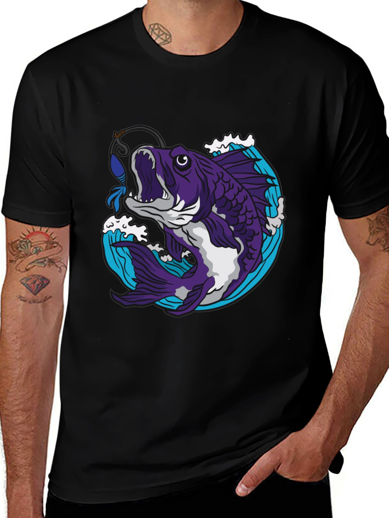 Variant 22 of Angler Fish Graphic Tee - Black Cotton T-Shirt