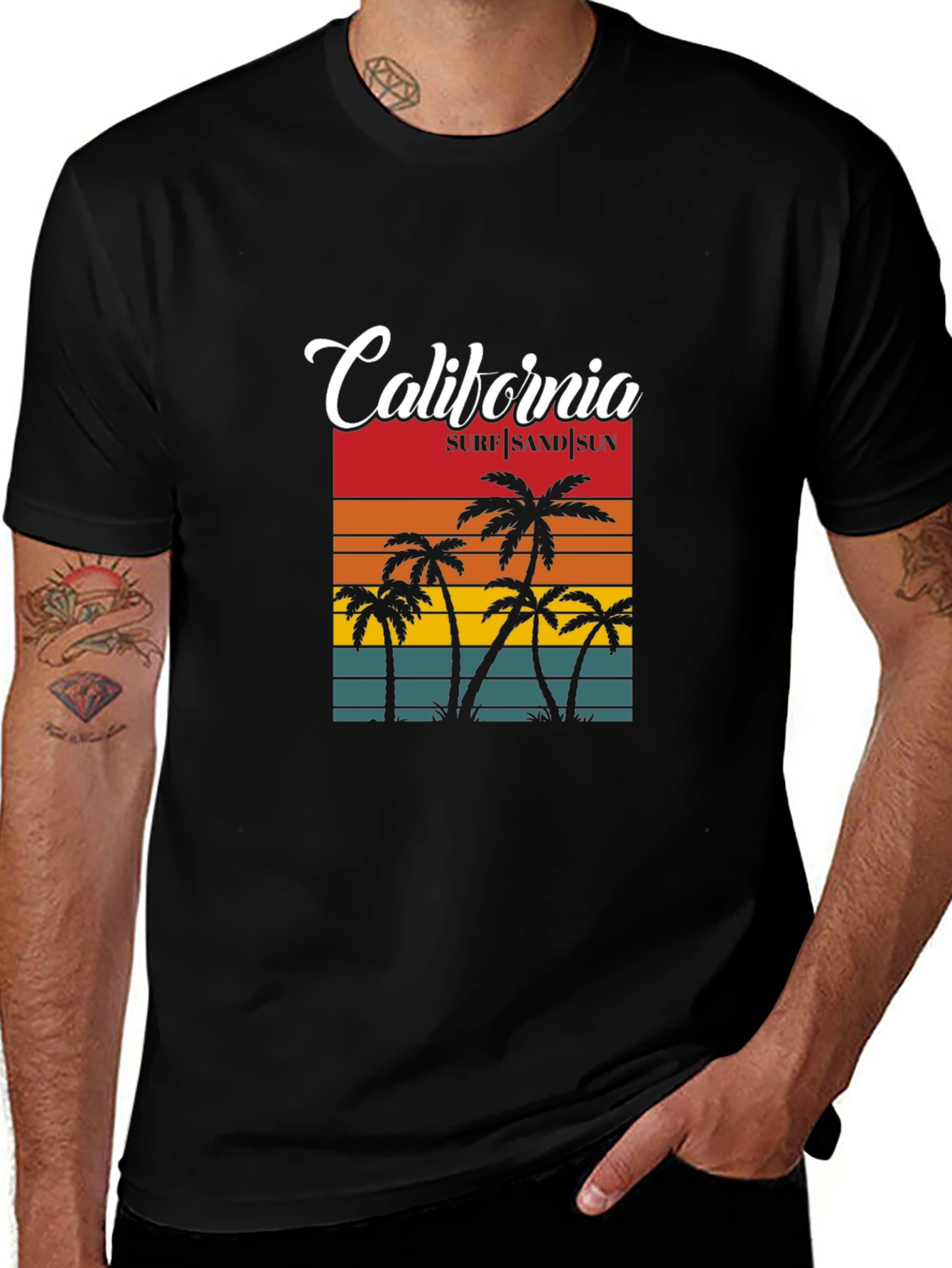 California Surf Sand Sun Black T-Shirt