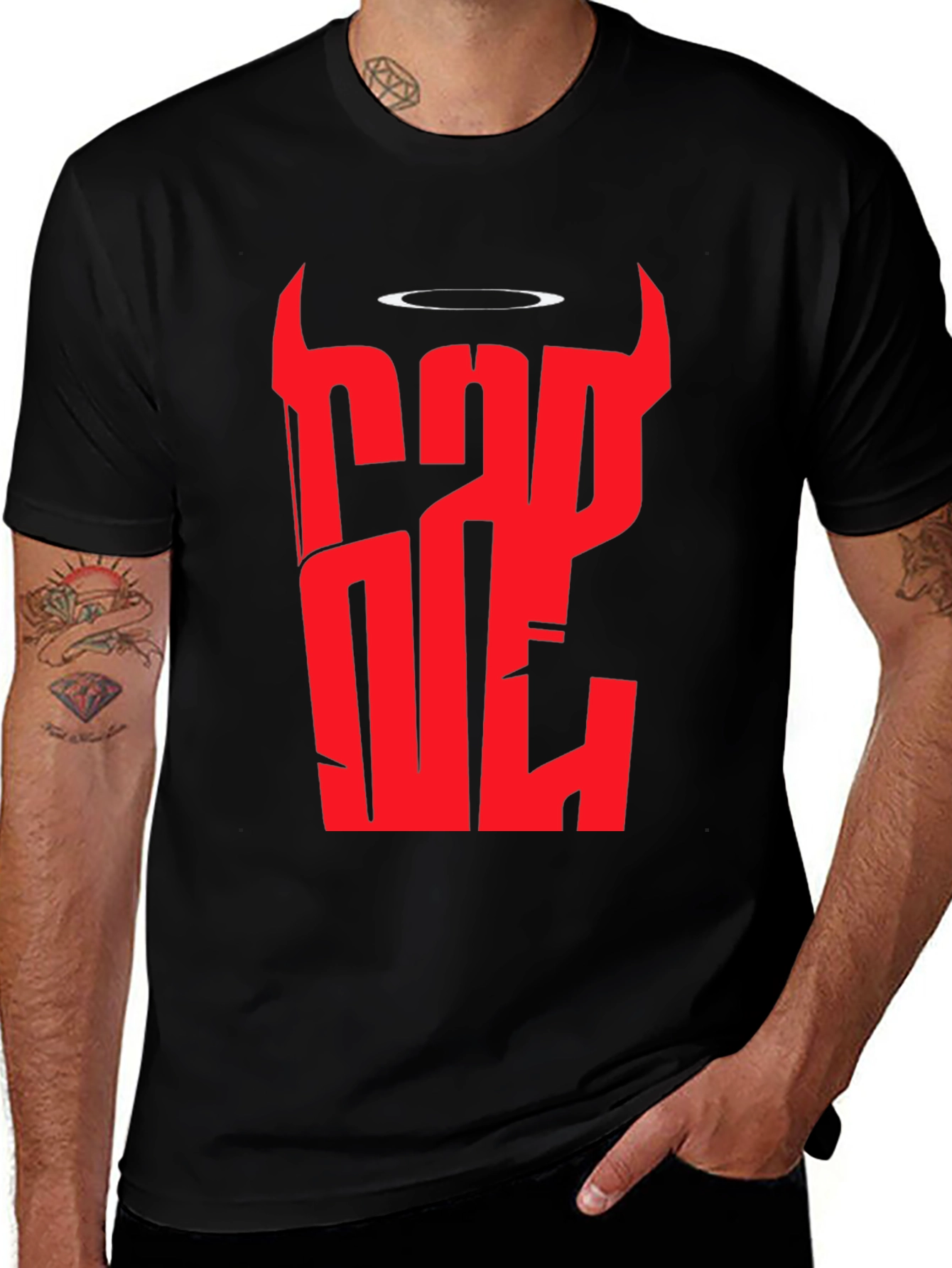 Variant 29 of Devil & Angel Graphic Tee - Bad One Black T-Shirt