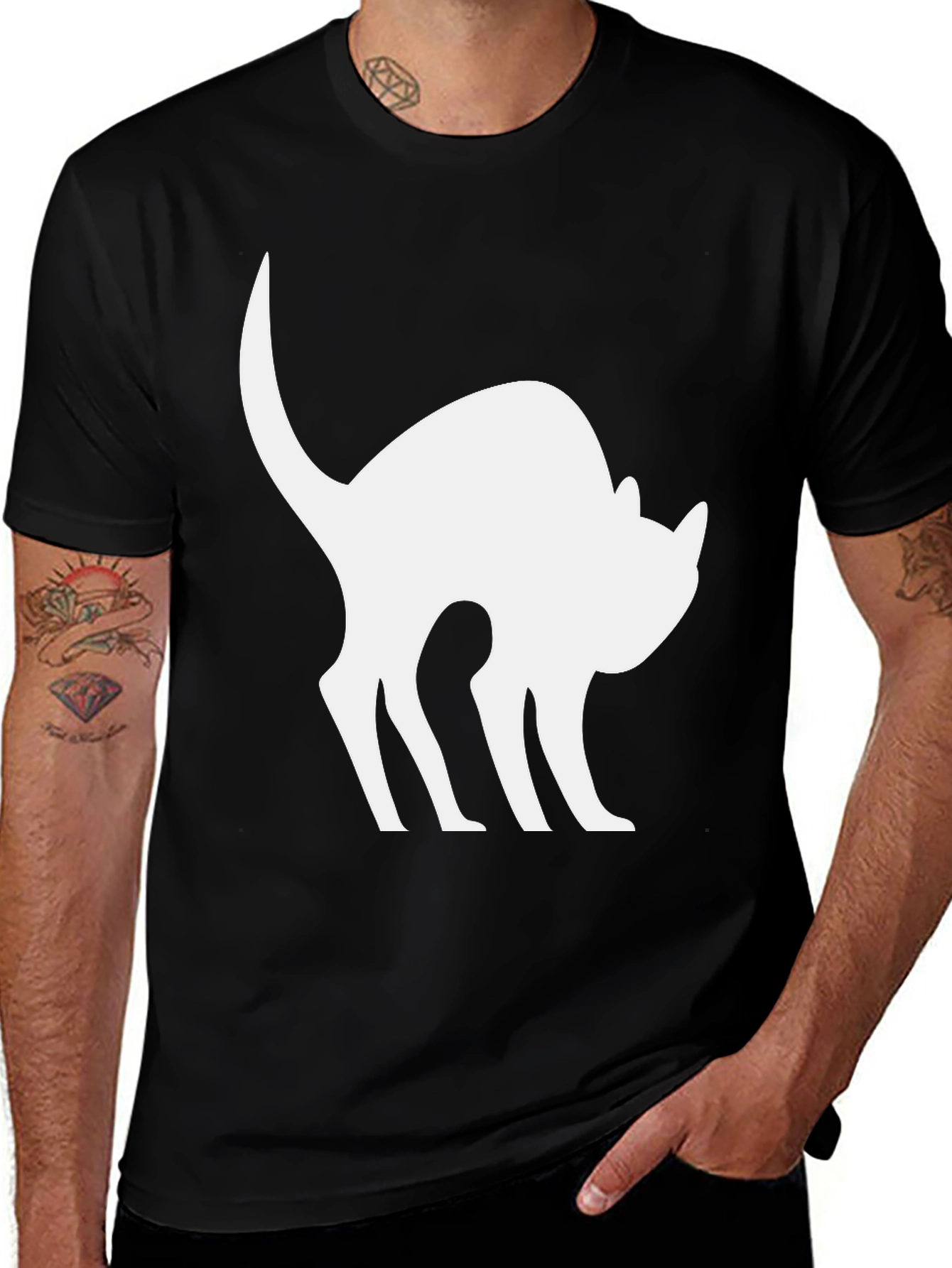 Variant 30 of Black Cat Silhouette T-Shirt - Arched Back Design