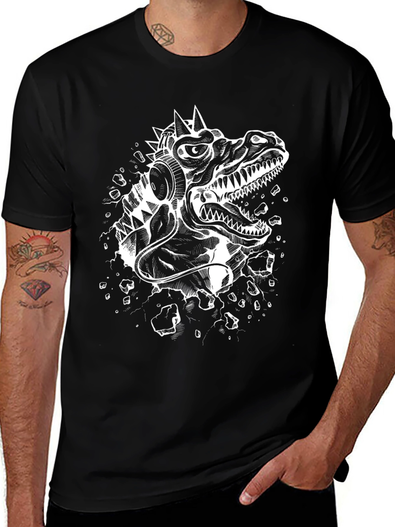 Variant 22 of Dino DJ Graphic Tee - Black Cotton T-Shirt