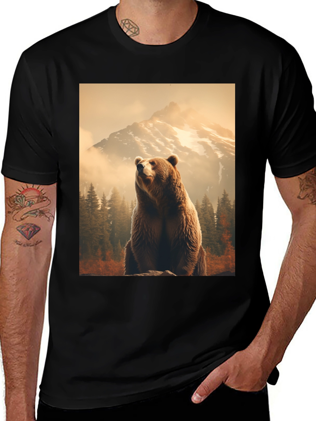 Variant 30 of Grizzly Bear Mountain Scene Black T-Shirt