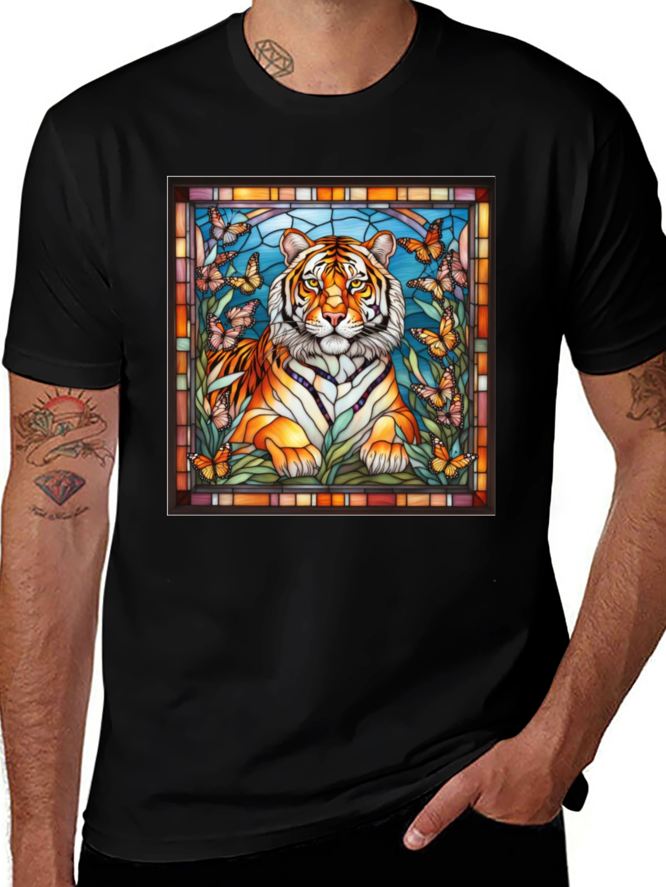 Variant 26 of Tiger Butterfly Stained Glass Graphic Tee