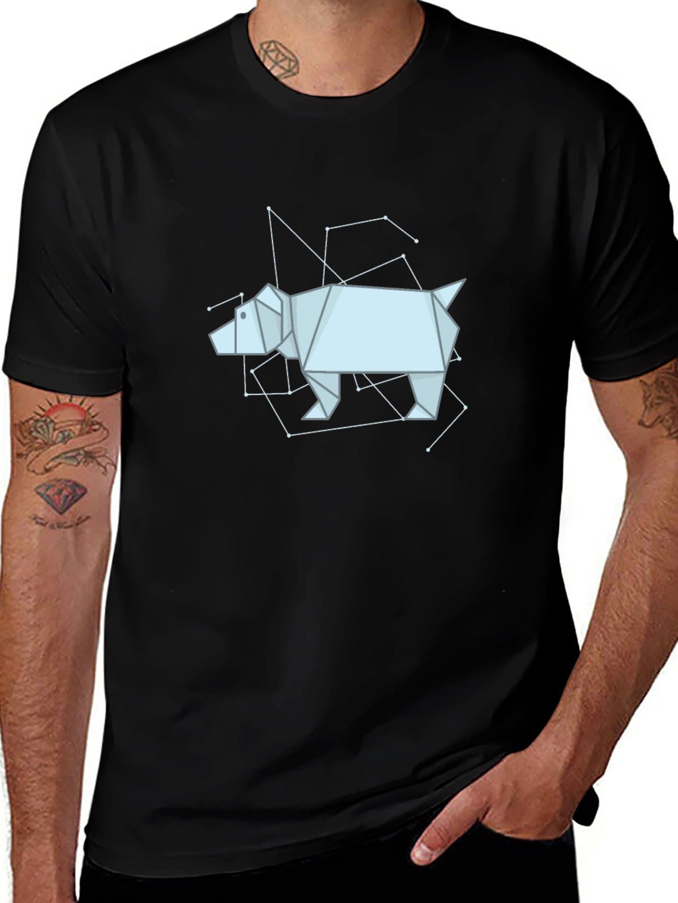 Variant 16 of Geometric Dog Print Black T-Shirt