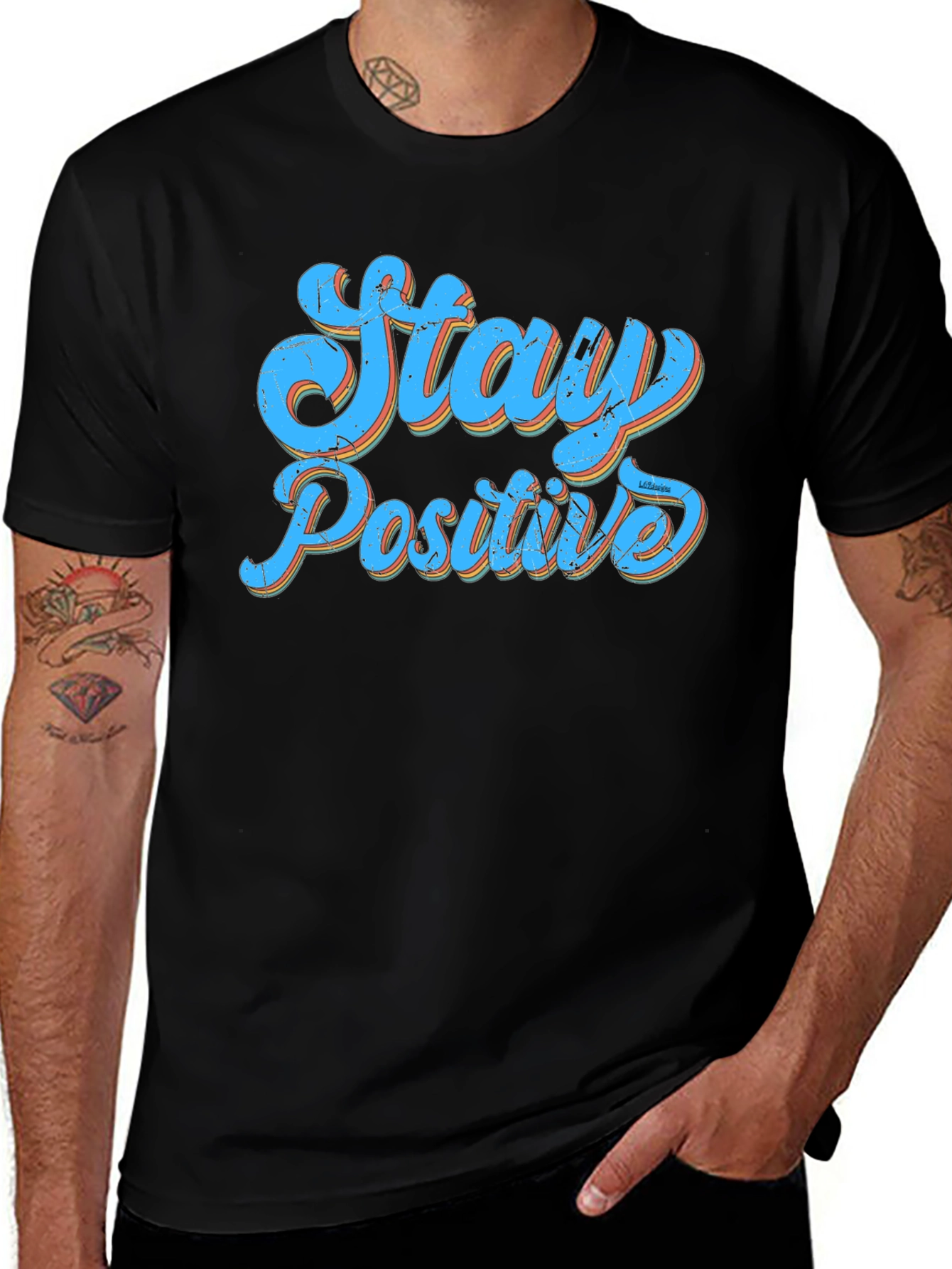 Variant 21 of Stay Positive Graphic Print Black T-Shirt
