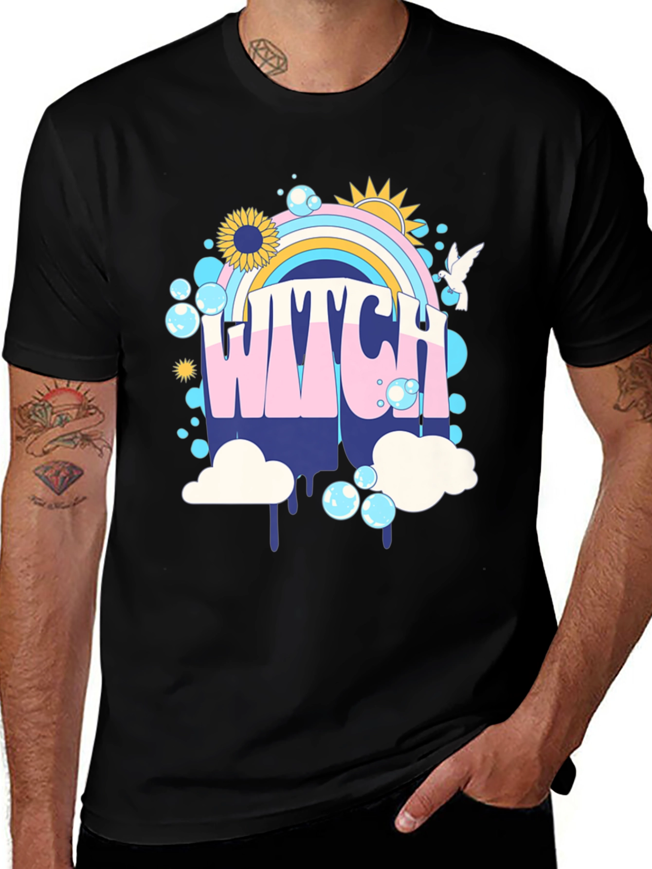 Variant 22 of Retro Witch T-Shirt - Rainbow Graphic Tee