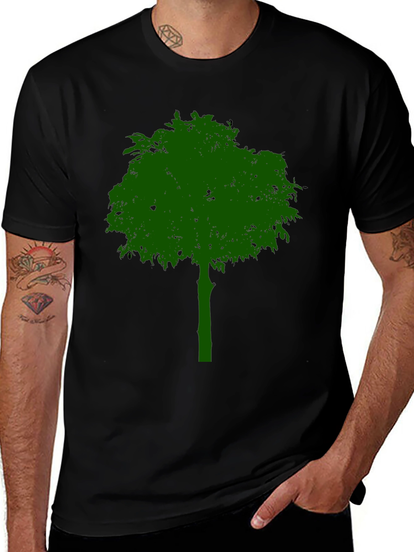Variant 26 of Green Tree Graphic Black T-Shirt - Nature Lover Tee