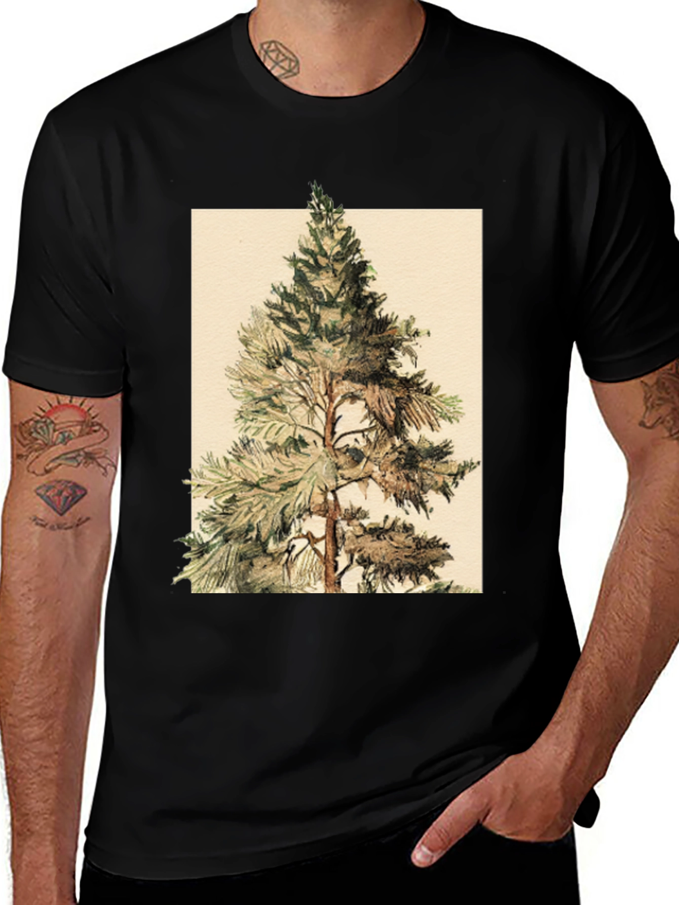 Black Pine Tree Graphic Tee - Nature Inspired Design main image