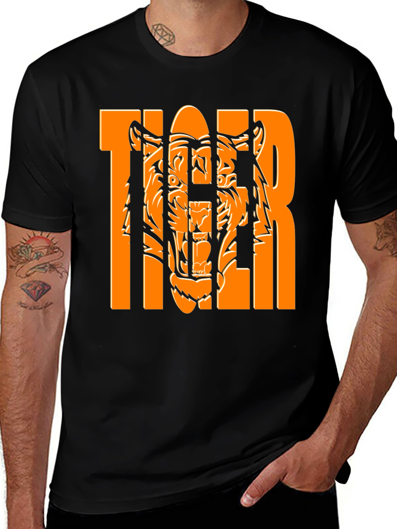 Variant 29 of Tiger Graphic Print Men's Black T-Shirt