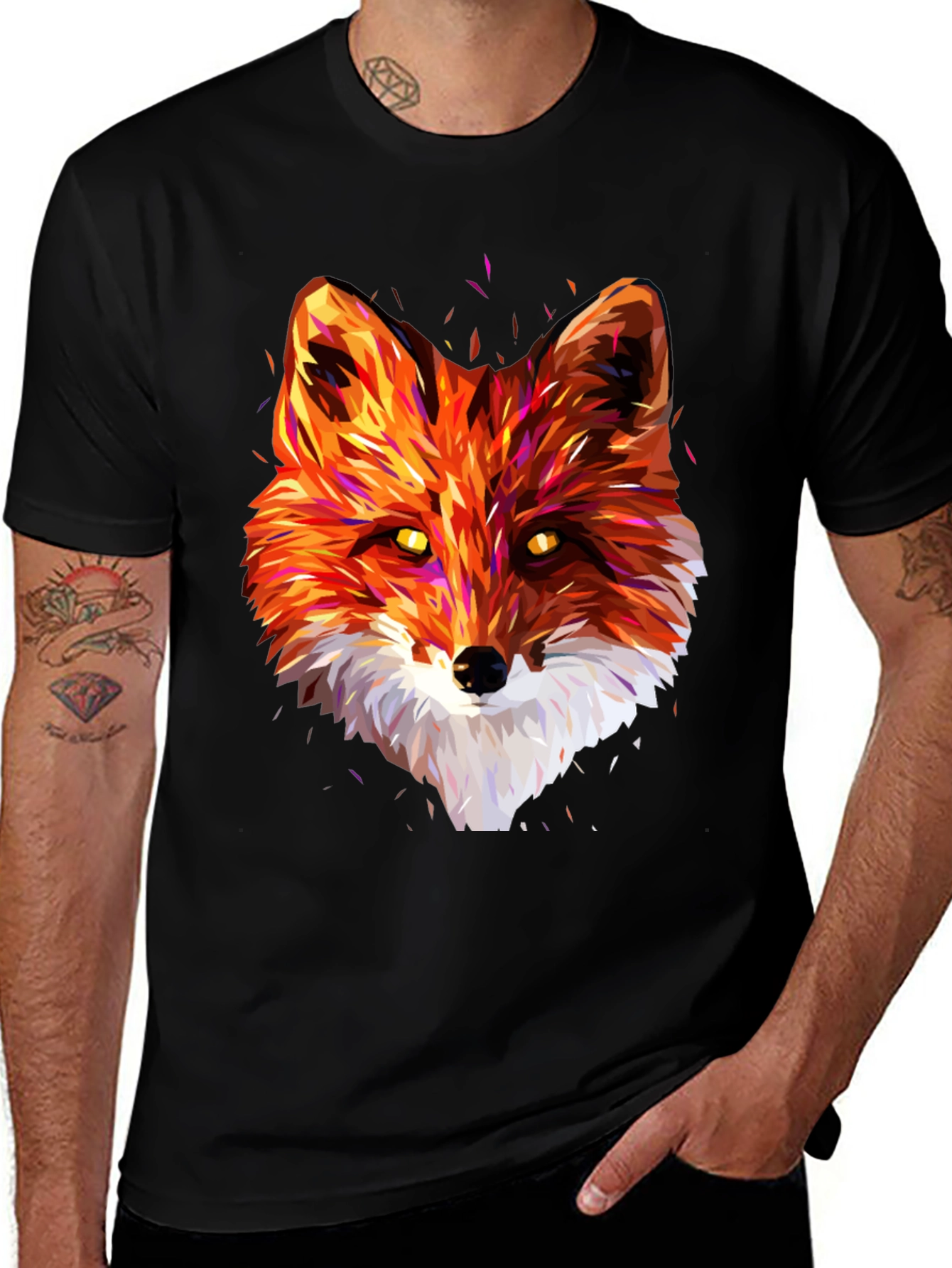 Geometric Fox Graphic Tee - Men's Black T-Shirt