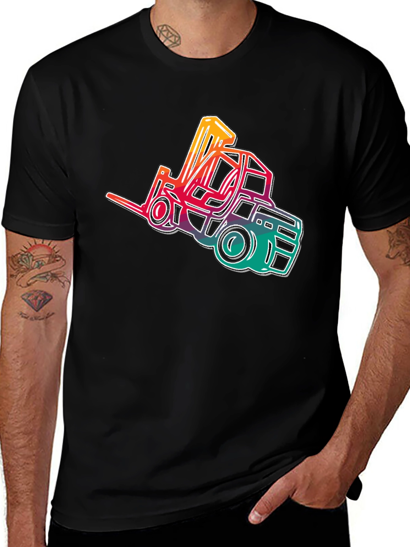 Variant 5 of Forklift Truck Graphic Tee - Rainbow Outline Design