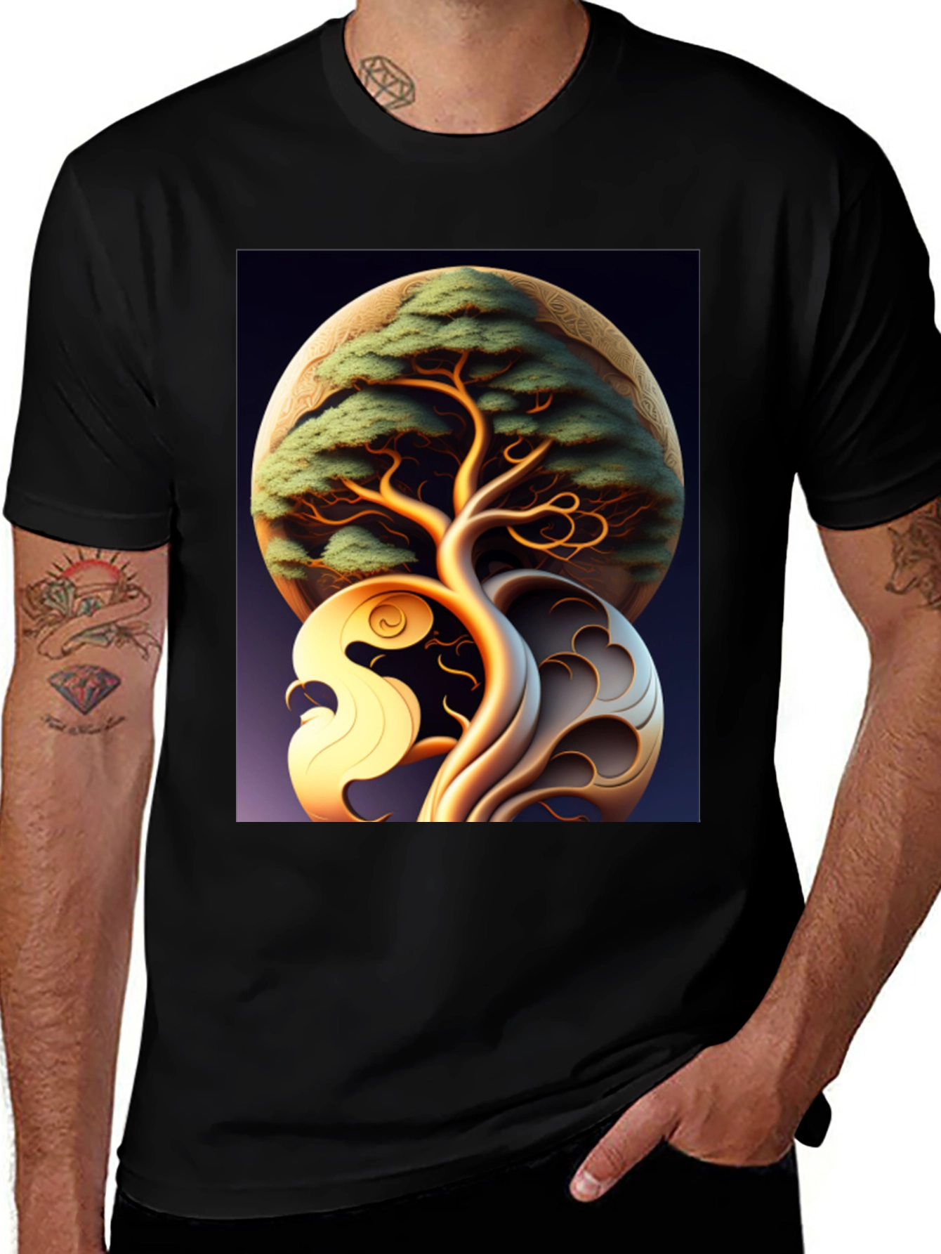 Variant 24 of Artistic Tree Graphic Black T-Shirt