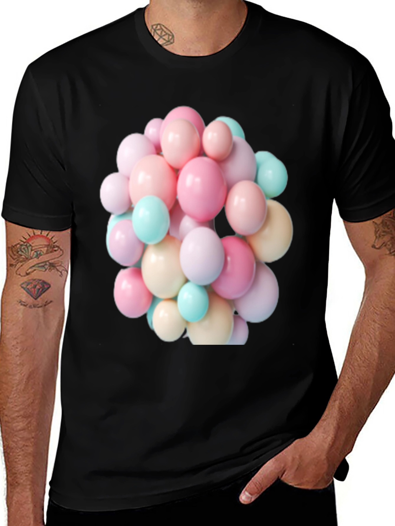 Variant 20 of Colorful Balloon Print Black T-Shirt