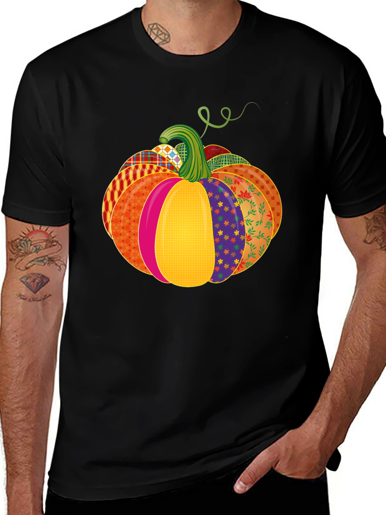 Variant 20 of Festive Patchwork Pumpkin T-Shirt - Autumn Style