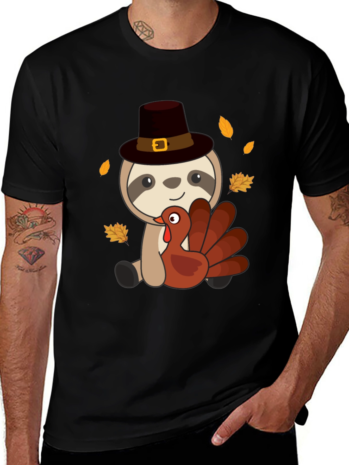 Thanksgiving Sloth Turkey Graphic T-Shirt
