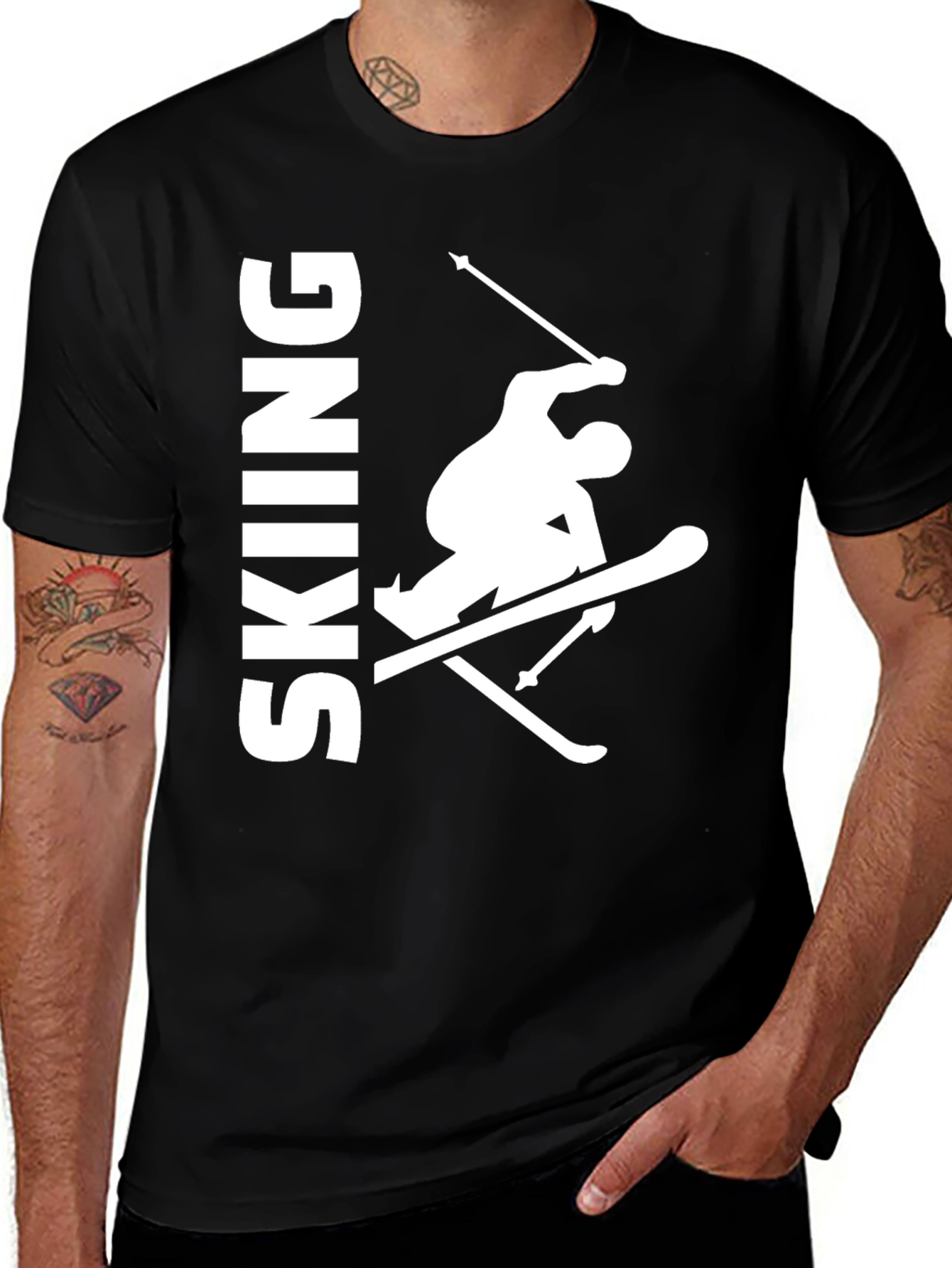 Skiing Graphic Tee - Black Cotton T-Shirt