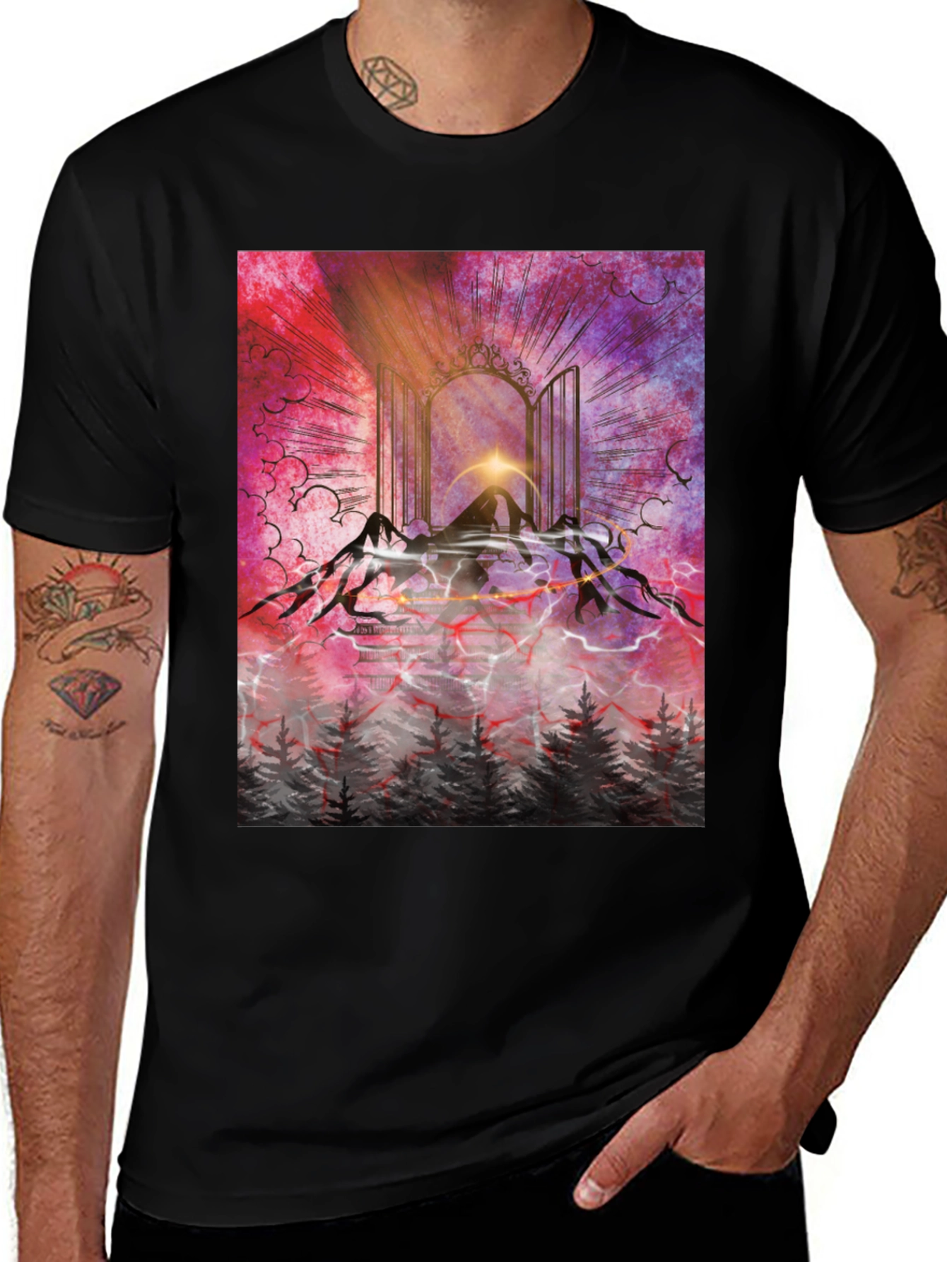 Variant 4 of Mystical Mountain Graphic Tee - Black