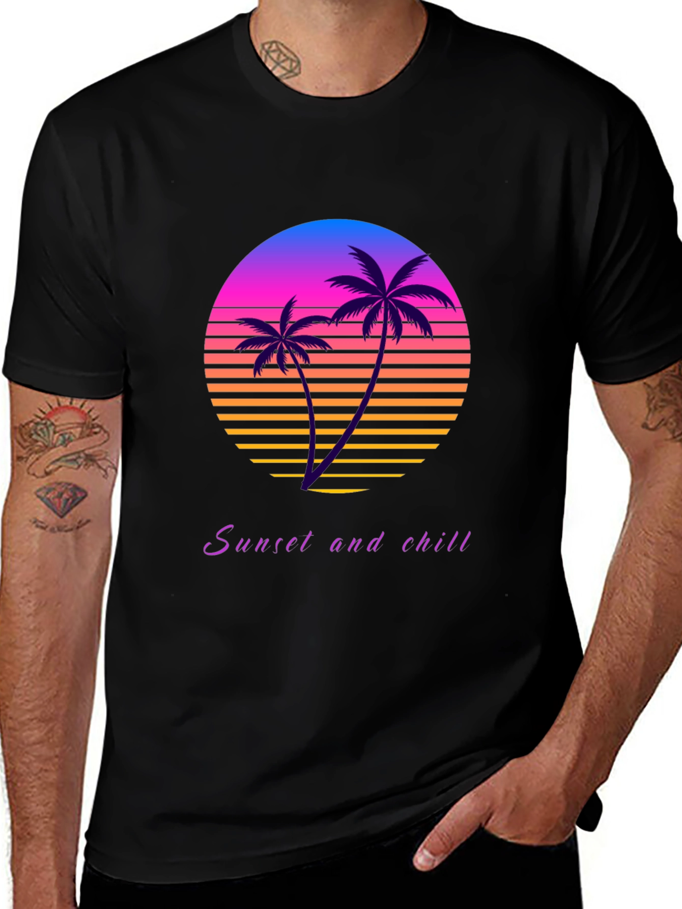 Variant 3 of Sunset and Chill Retro Graphic Tee