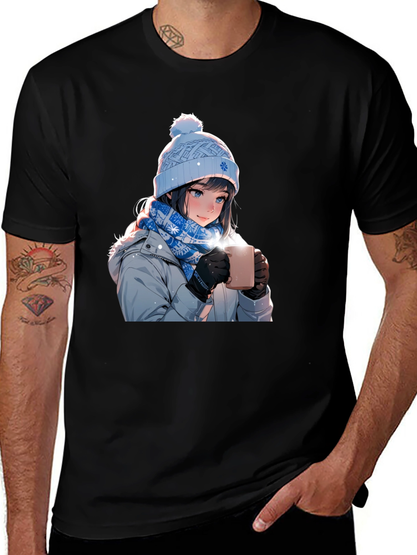 Variant 7 of Anime Girl Winter T-Shirt - Cozy Hot Chocolate Design