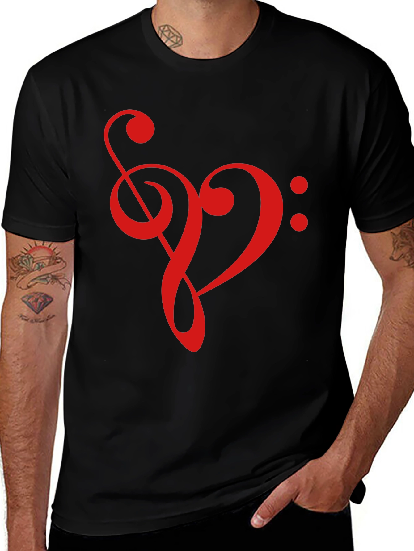 Variant 4 of Musical Heart T-Shirt - Treble Clef Bass Clef Love