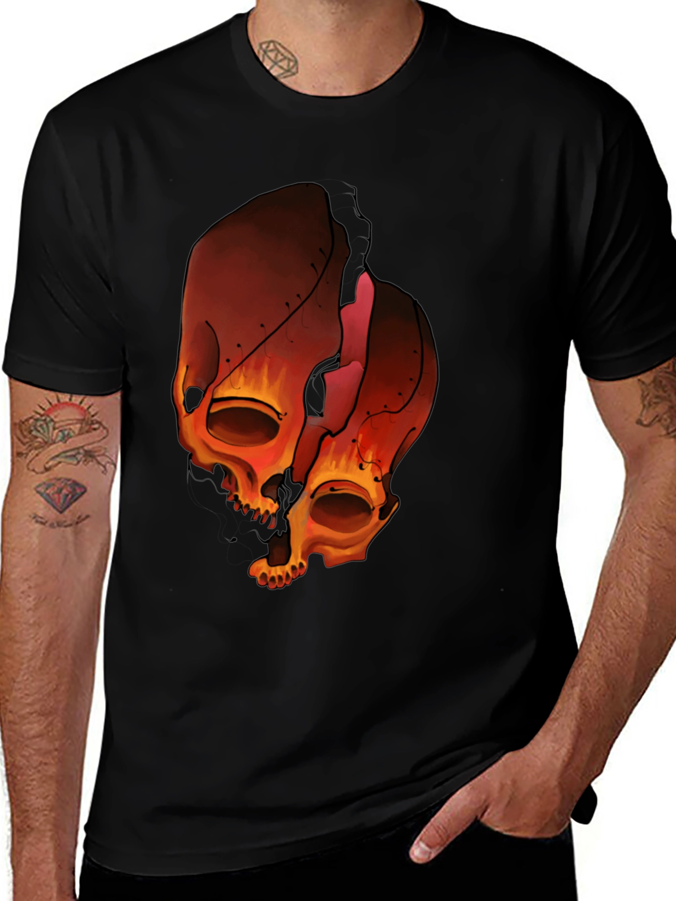 Variant 26 of Fiery Skull Graphic Print Black T-Shirt