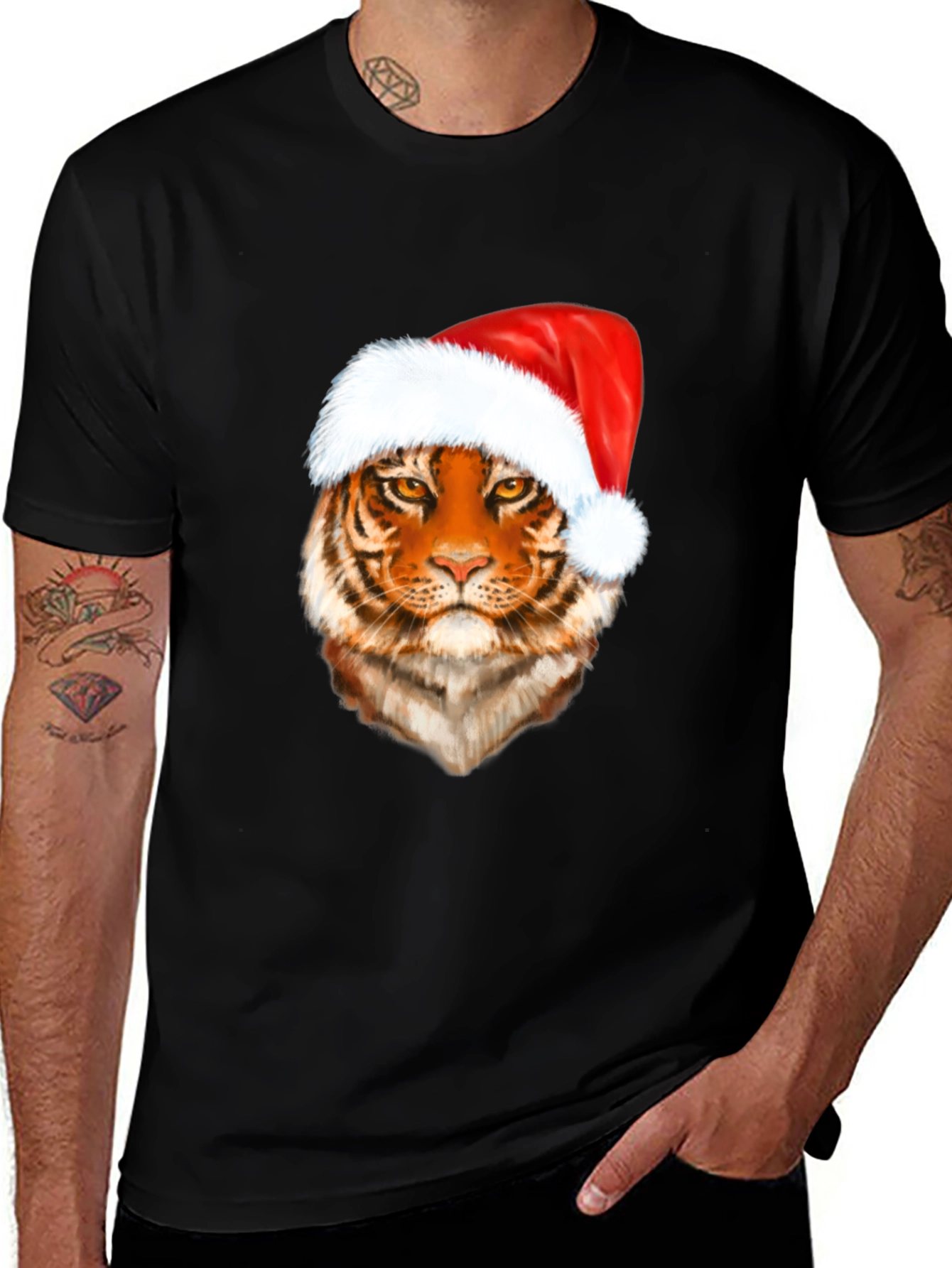 Variant 17 of Tiger in Santa Hat Graphic Tee - Holiday Style