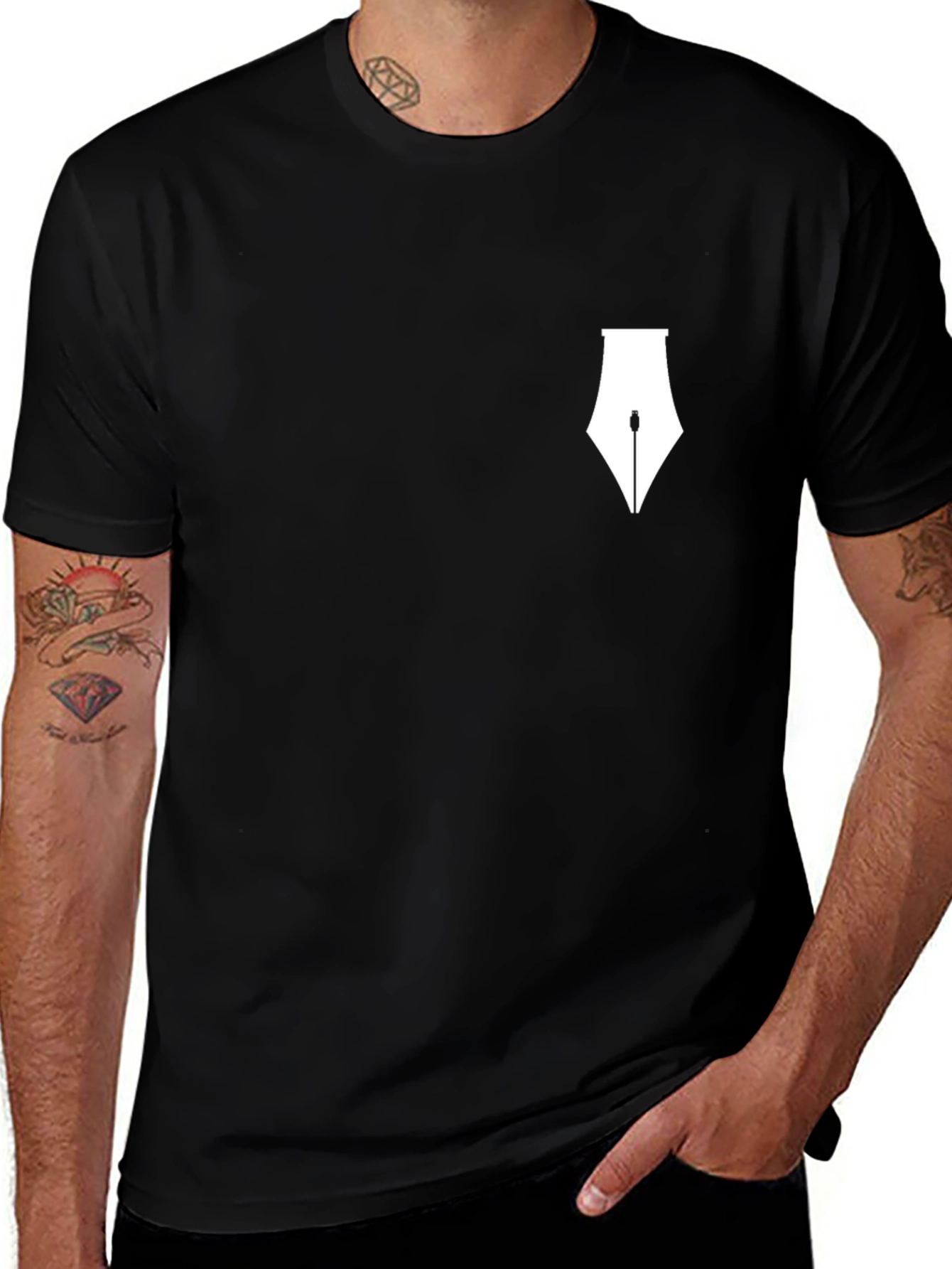 Variant 3 of Modern Black T-Shirt with White Pen Design
