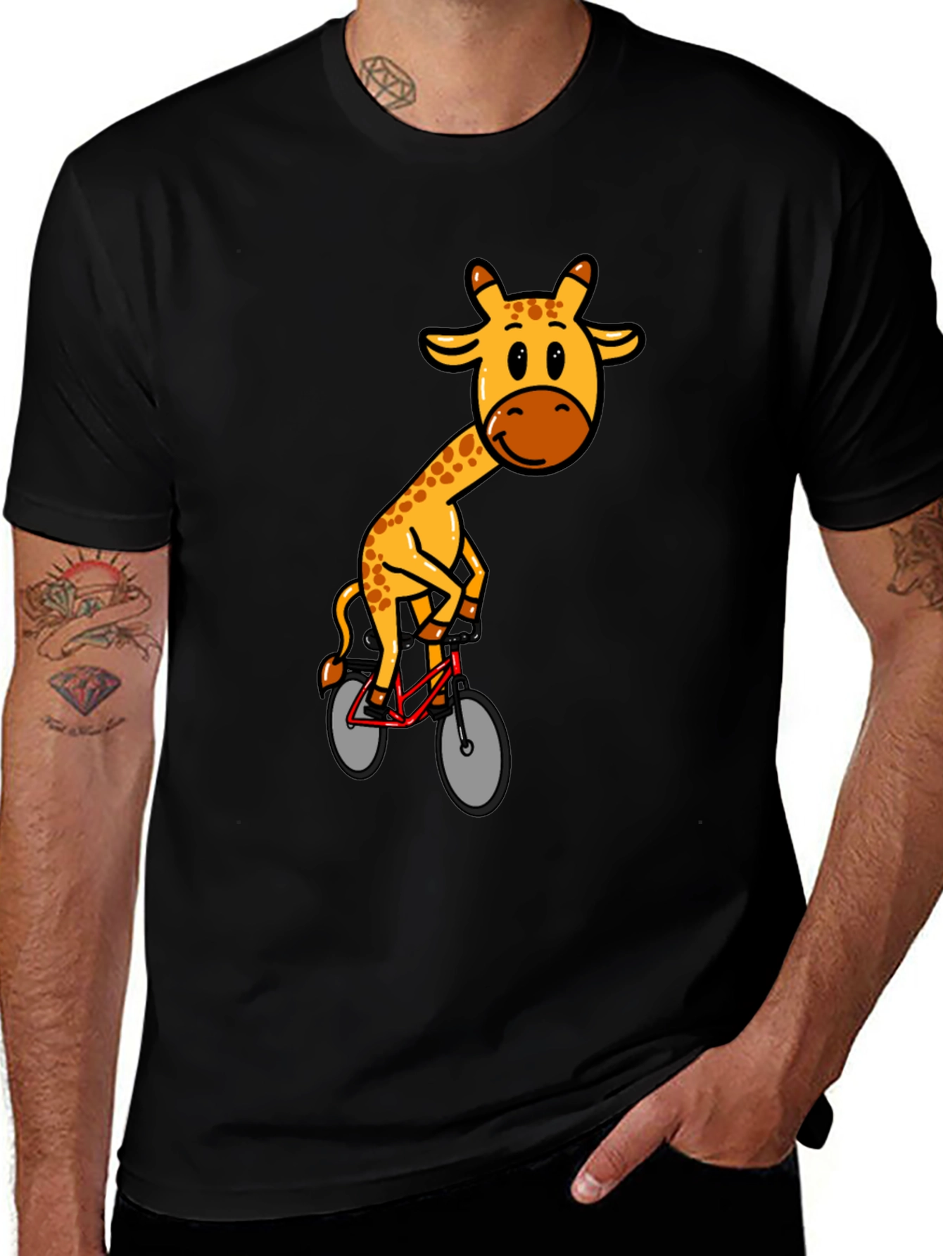 Variant 27 of Giraffe on Bike Graphic T-Shirt - Black