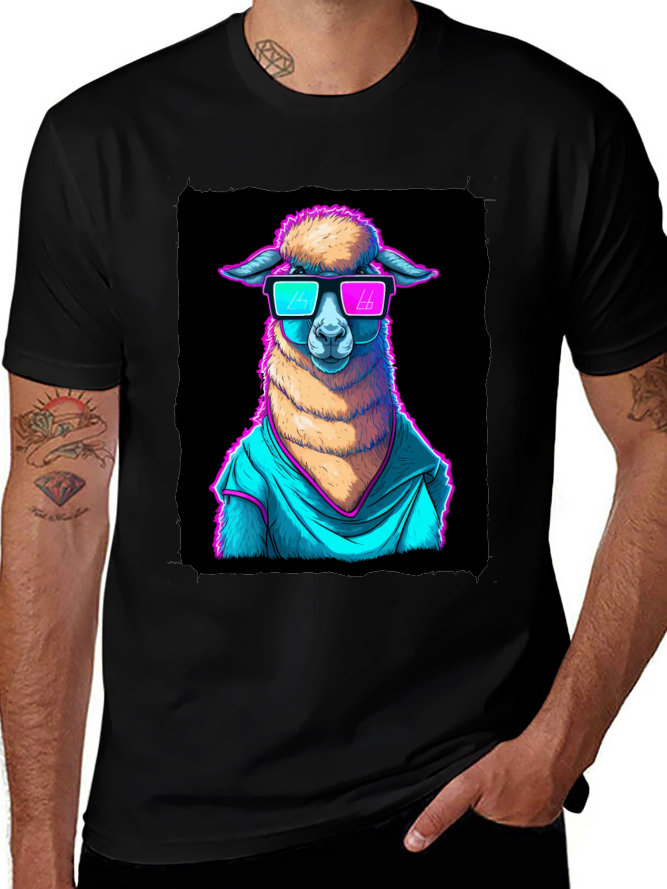 Variant 18 of Cool Llama Graphic Tee - Retro Style