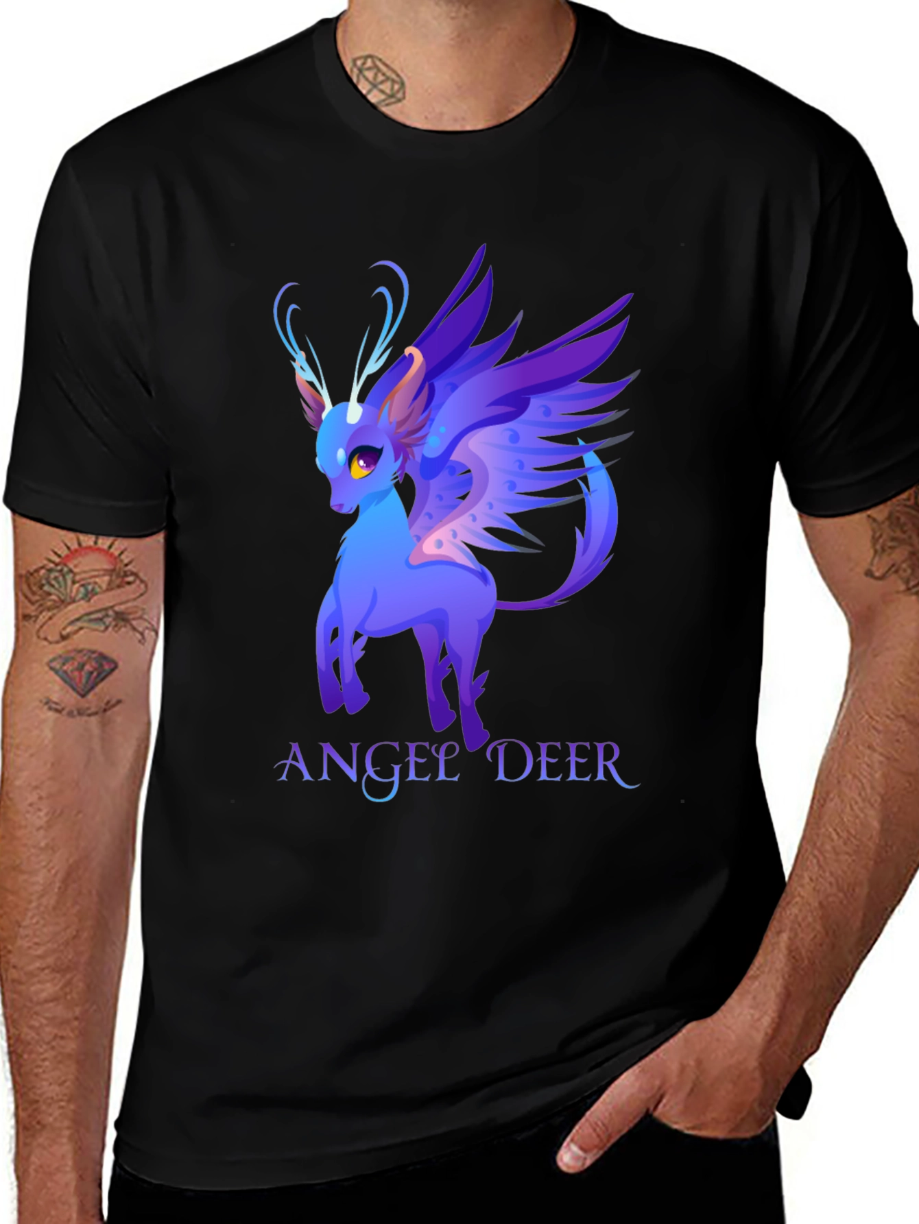 Variant 18 of Angel Deer Graphic Tee - Fantasy Animal Shirt