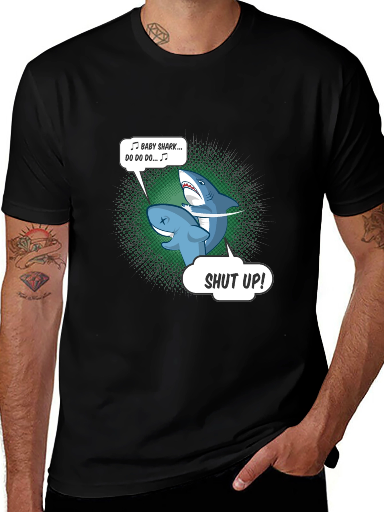 Variant 17 of Baby Shark Shut Up Men's Black T-Shirt