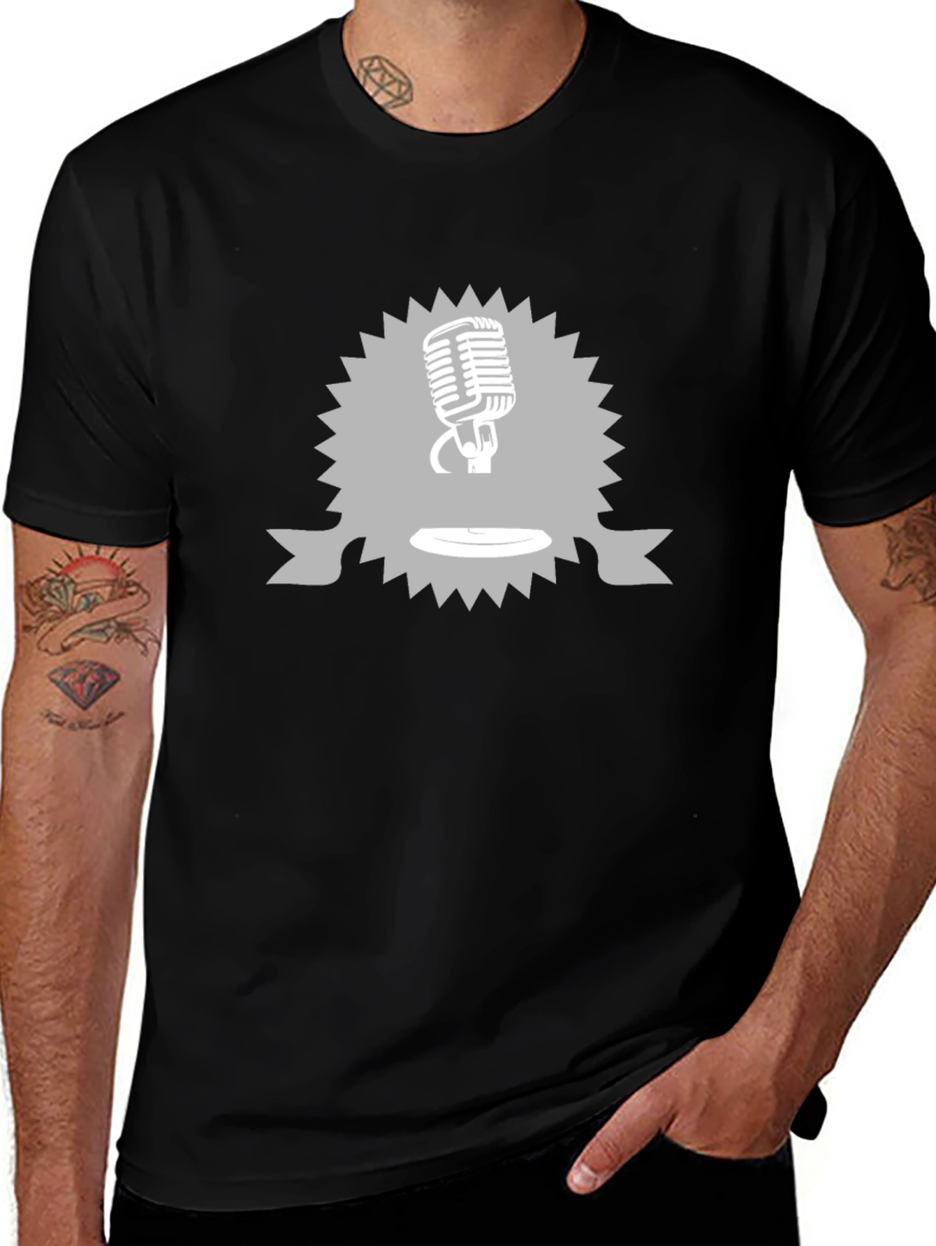 Variant 9 of Retro Microphone Graphic T-Shirt - Black