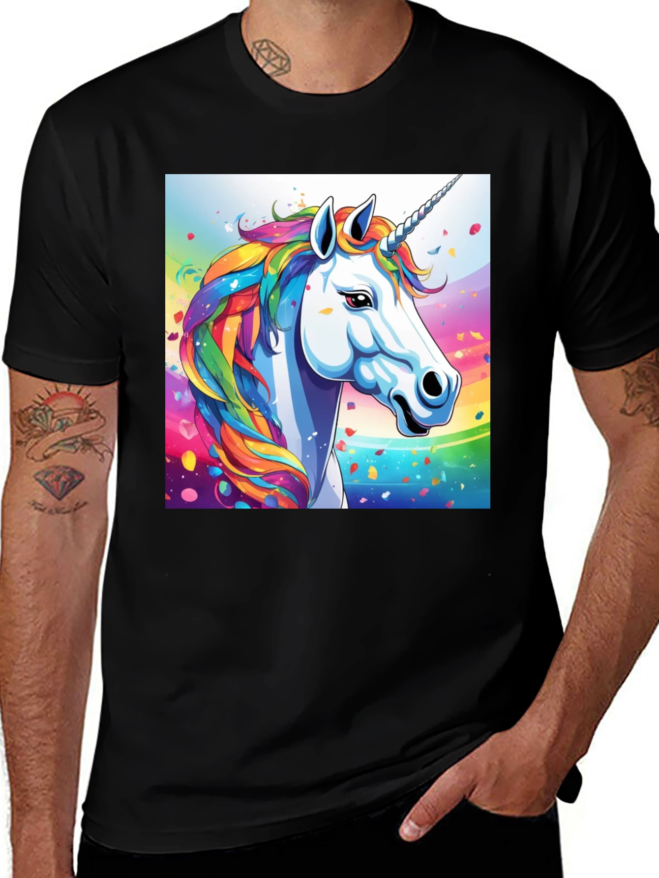 Variant 18 of Unicorn Rainbow Graphic Tee - Black Cotton Casual T-Shirt