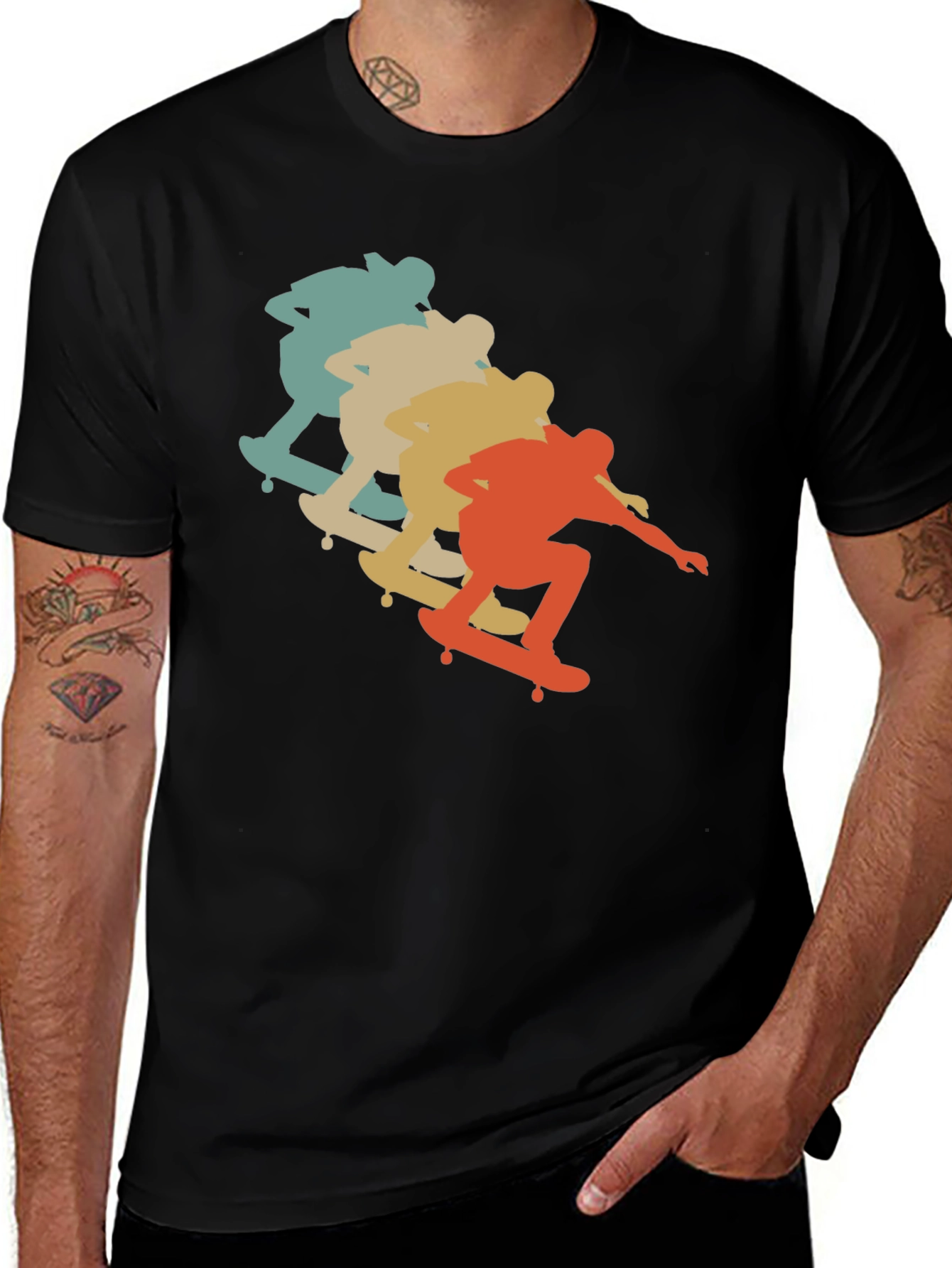 Variant 20 of Retro Skateboarder Graphic Black T-Shirt